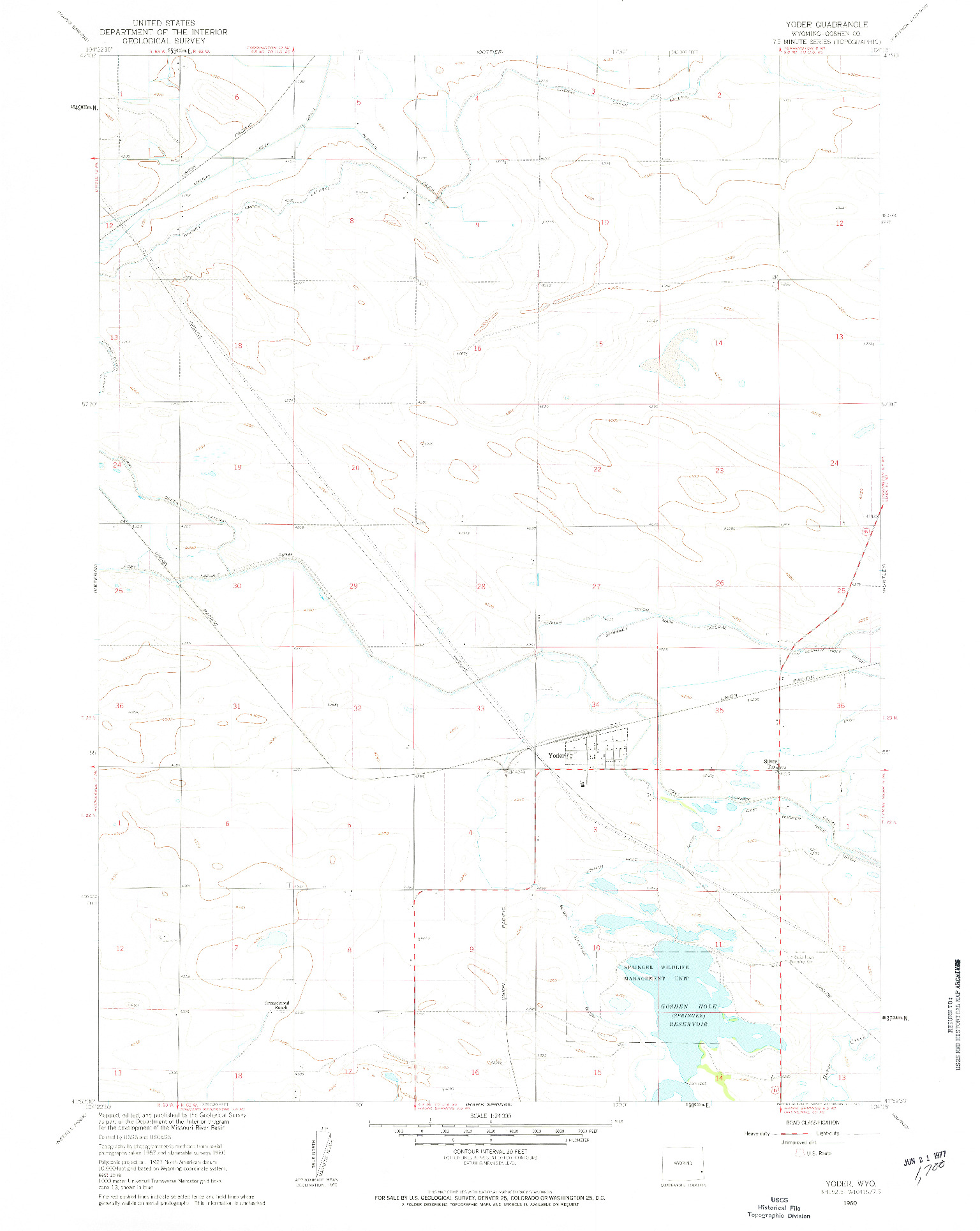 USGS 1:24000-SCALE QUADRANGLE FOR YODER, WY 1960