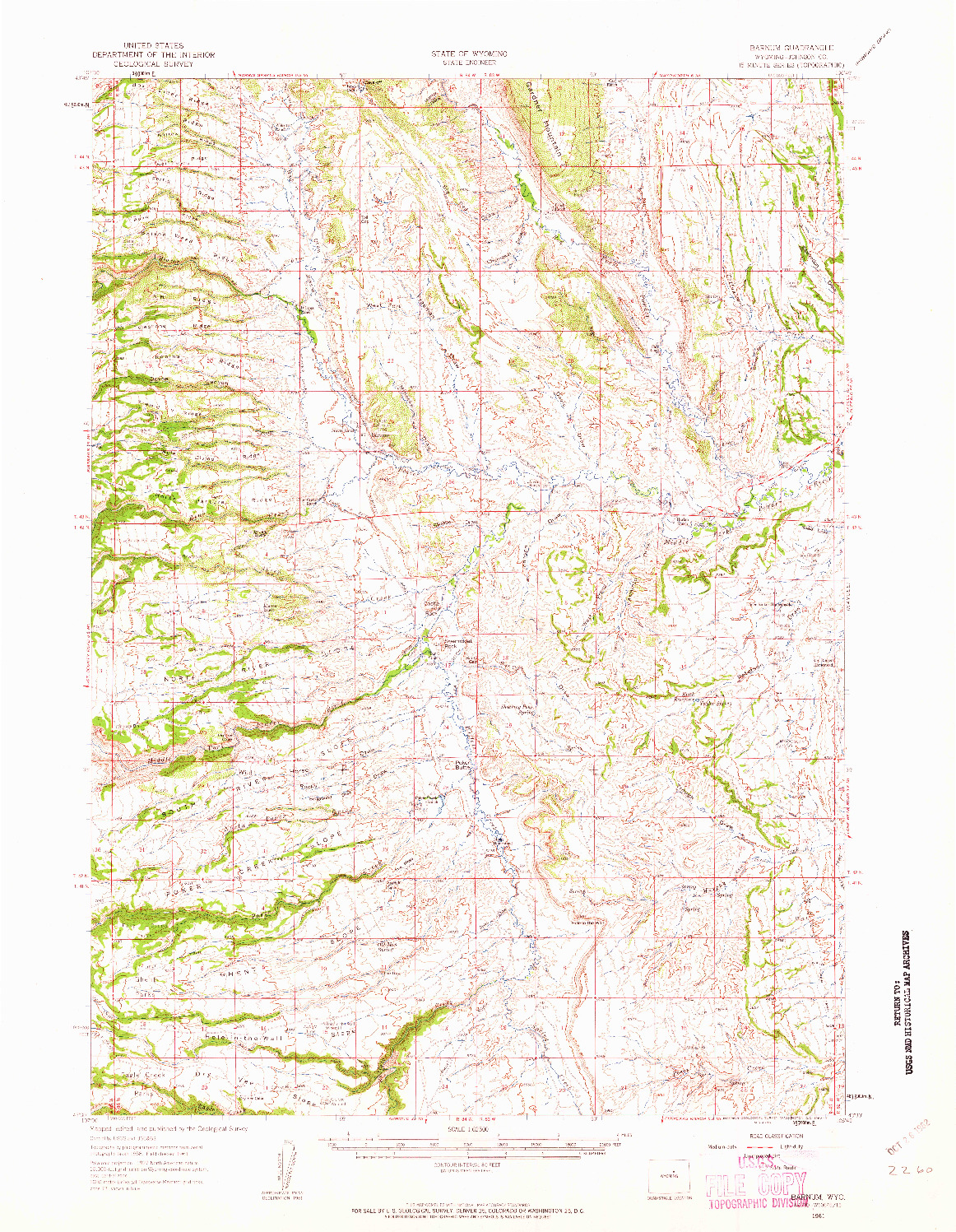 USGS 1:62500-SCALE QUADRANGLE FOR BARNUM, WY 1961