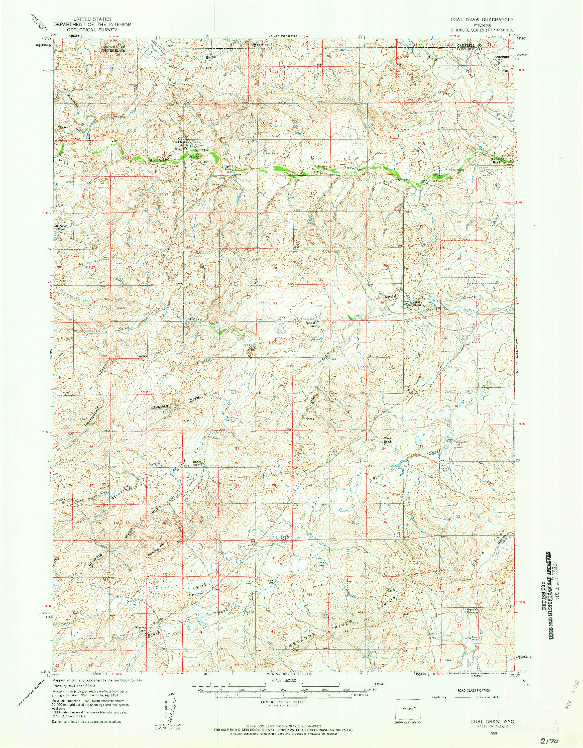 USGS 1:62500-SCALE QUADRANGLE FOR COAL DRAW, WY 1959