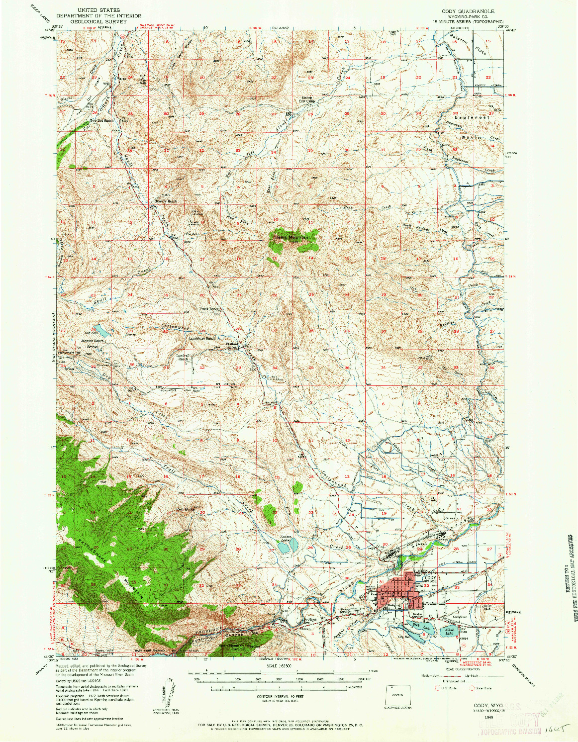 USGS 1:62500-SCALE QUADRANGLE FOR CODY, WY 1949