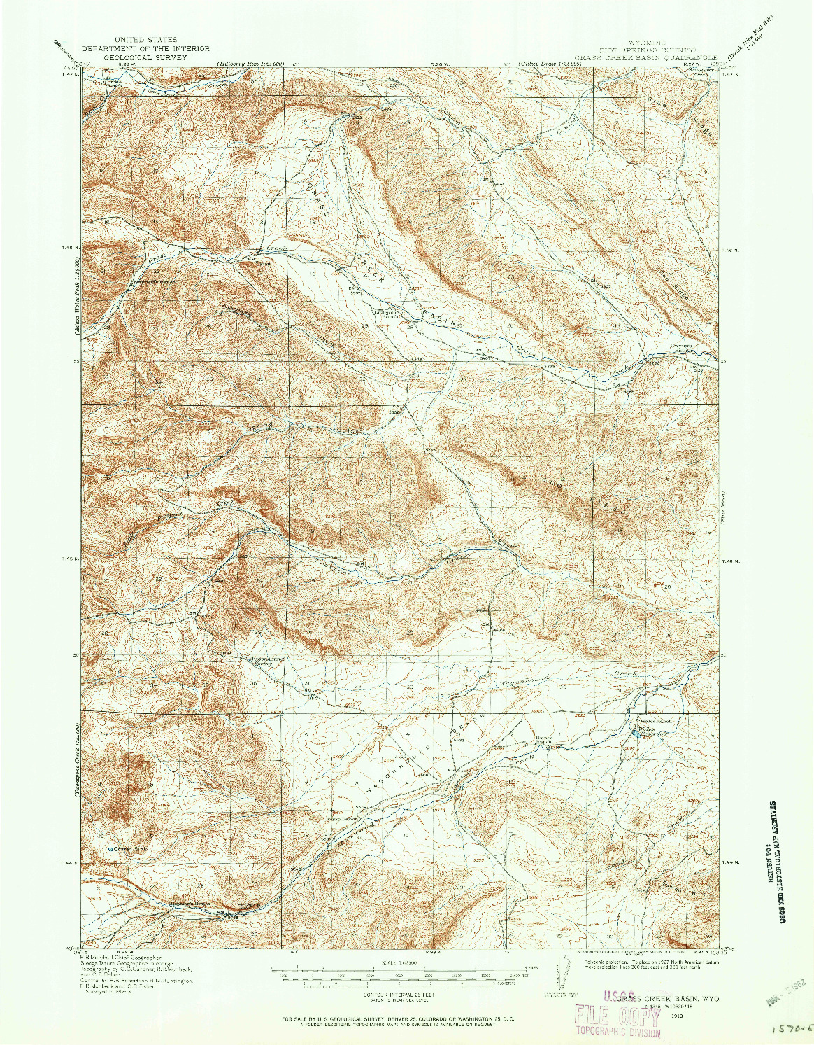 USGS 1:62500-SCALE QUADRANGLE FOR GRASS CREEK BASIN, WY 1913