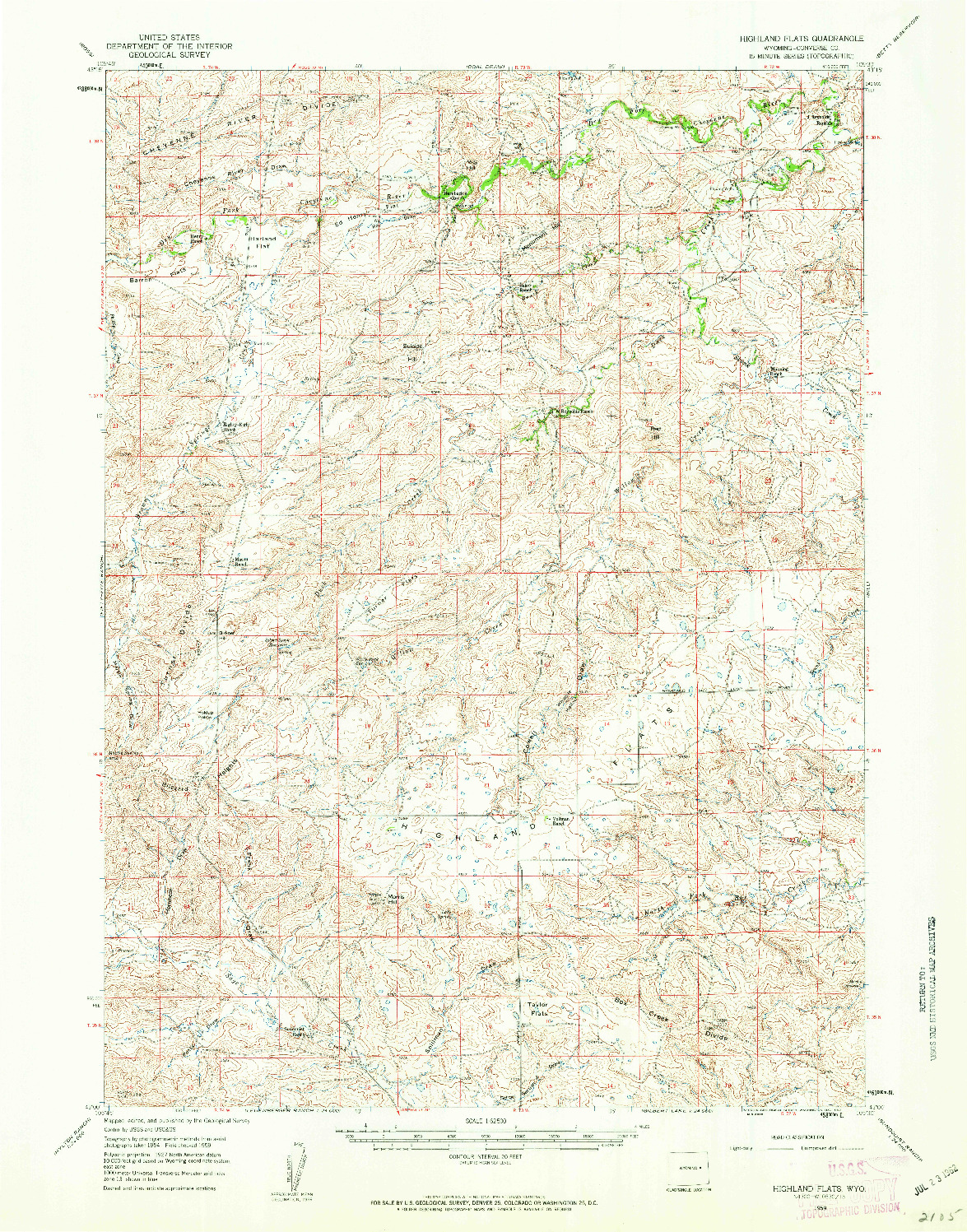 USGS 1:62500-SCALE QUADRANGLE FOR HIGHLAND FLATS, WY 1959