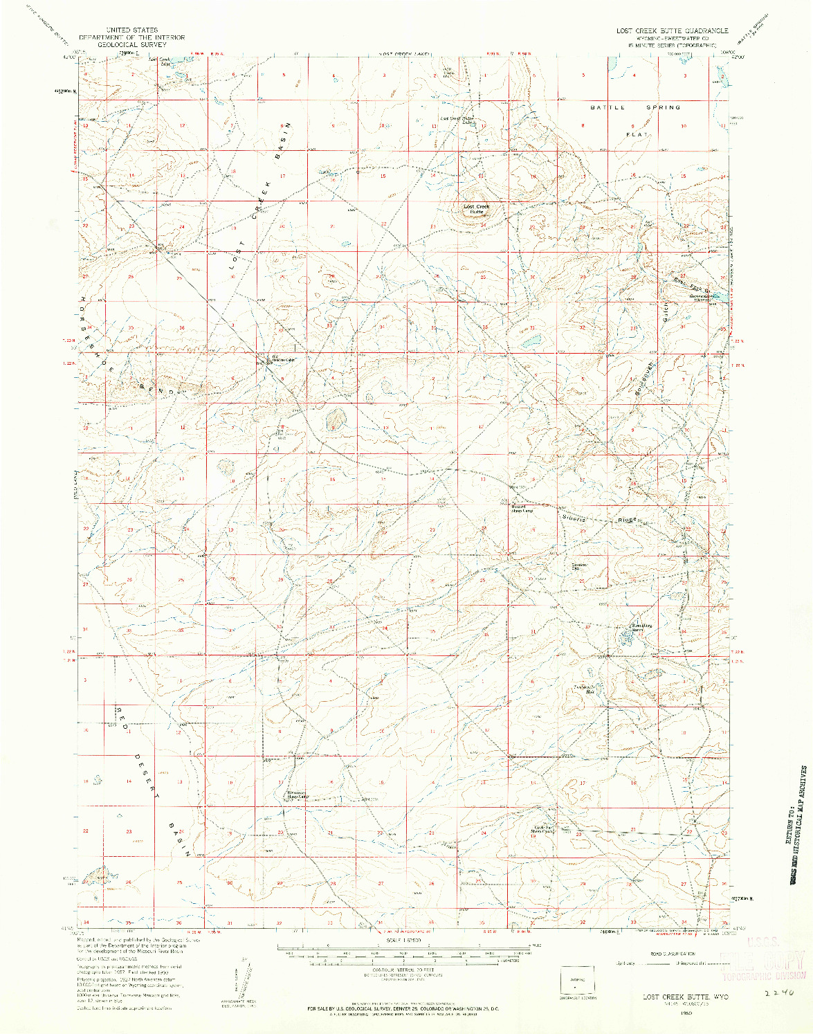 USGS 1:62500-SCALE QUADRANGLE FOR LOST CREEK BUTTE, WY 1960