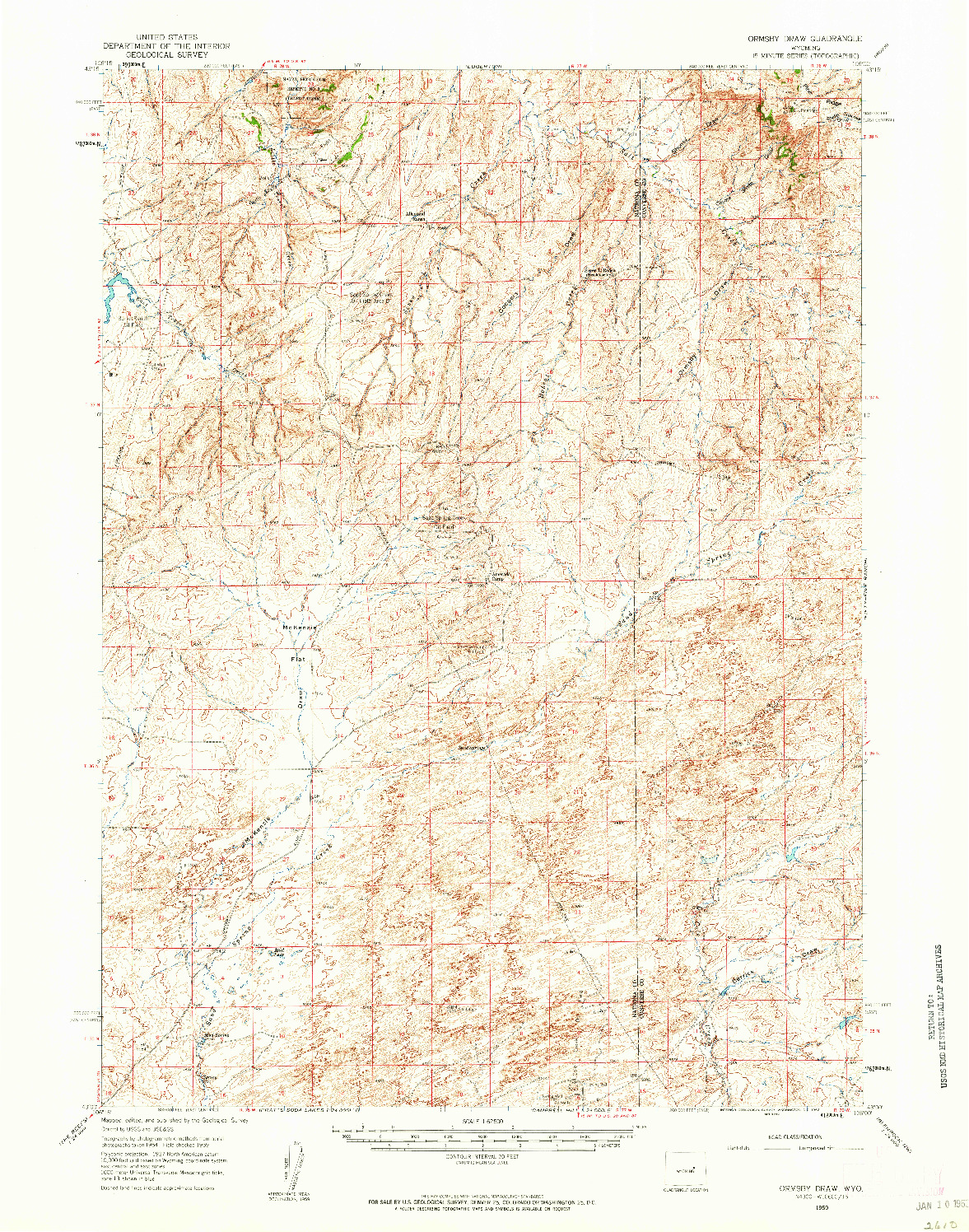 USGS 1:62500-SCALE QUADRANGLE FOR ORMSBY DRAW, WY 1959