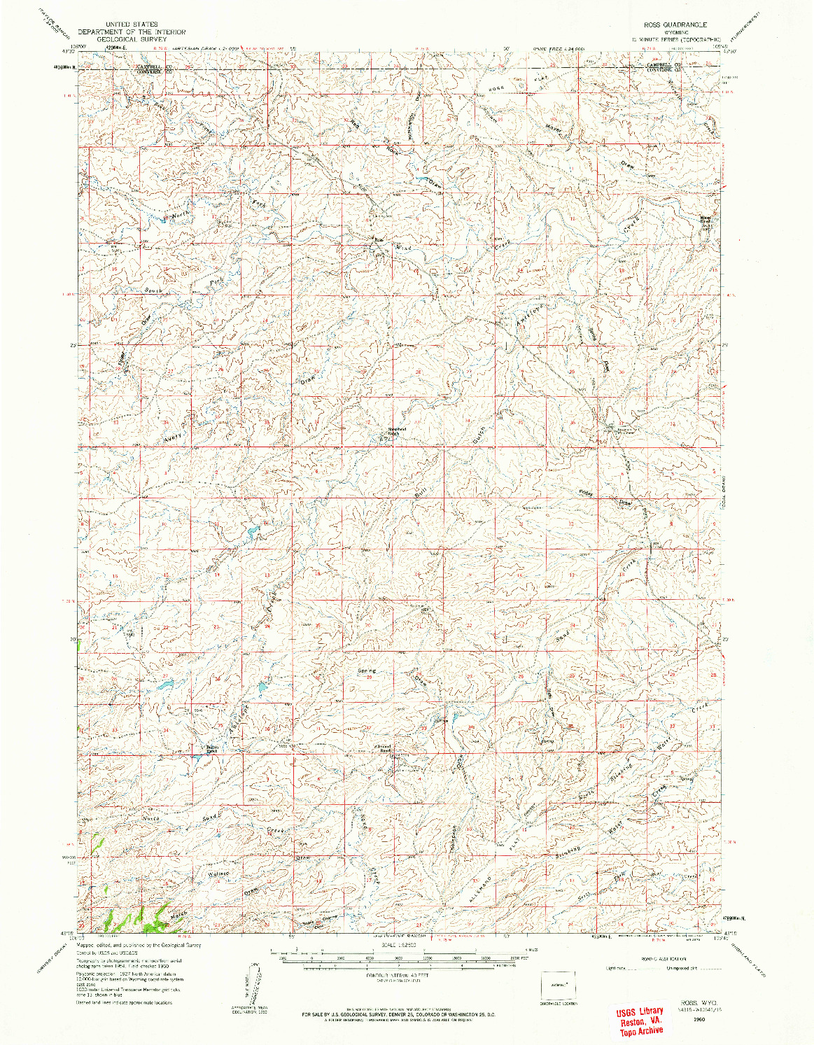 USGS 1:62500-SCALE QUADRANGLE FOR ROSS, WY 1960