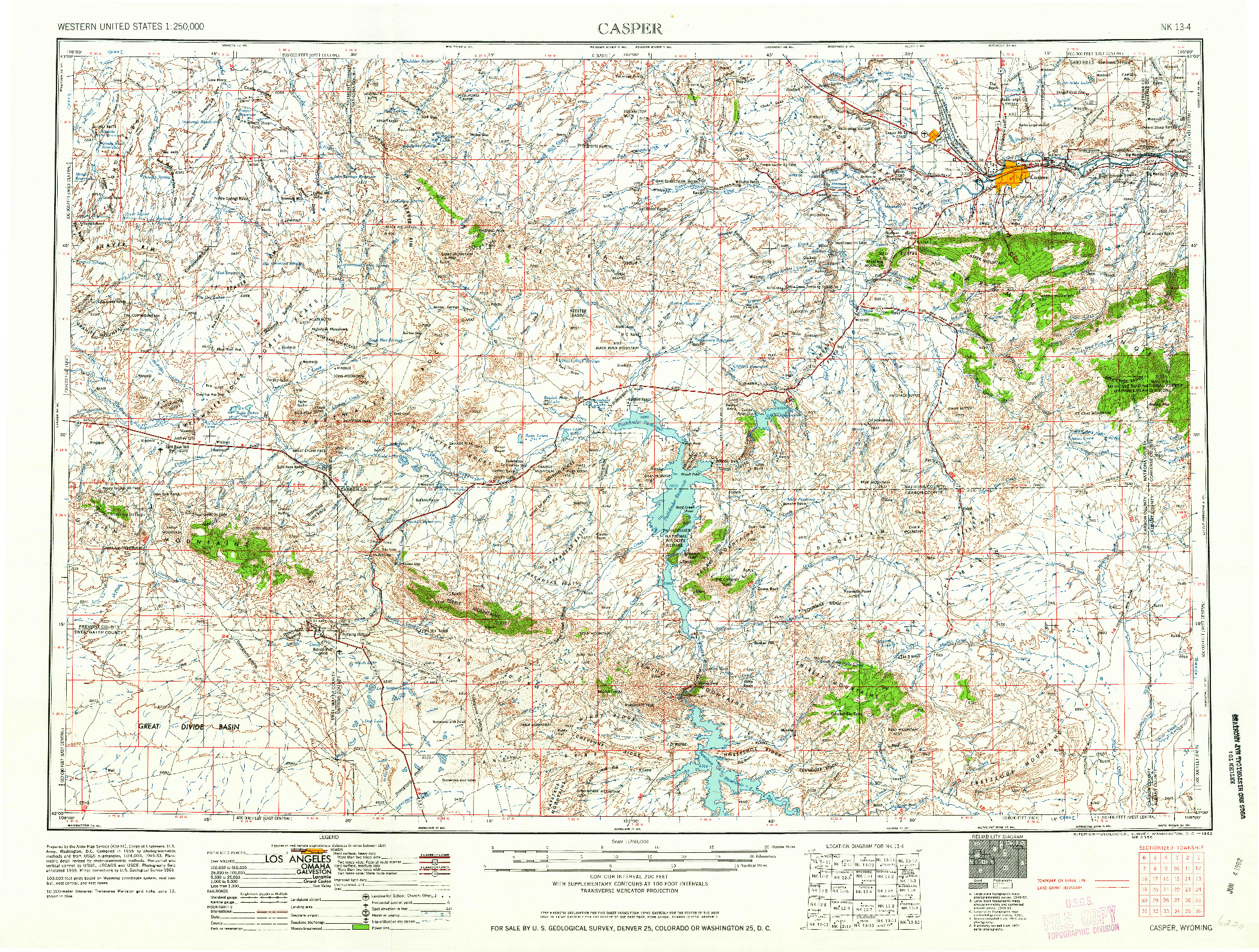 USGS 1:250000-SCALE QUADRANGLE FOR CASPER, WY 1962