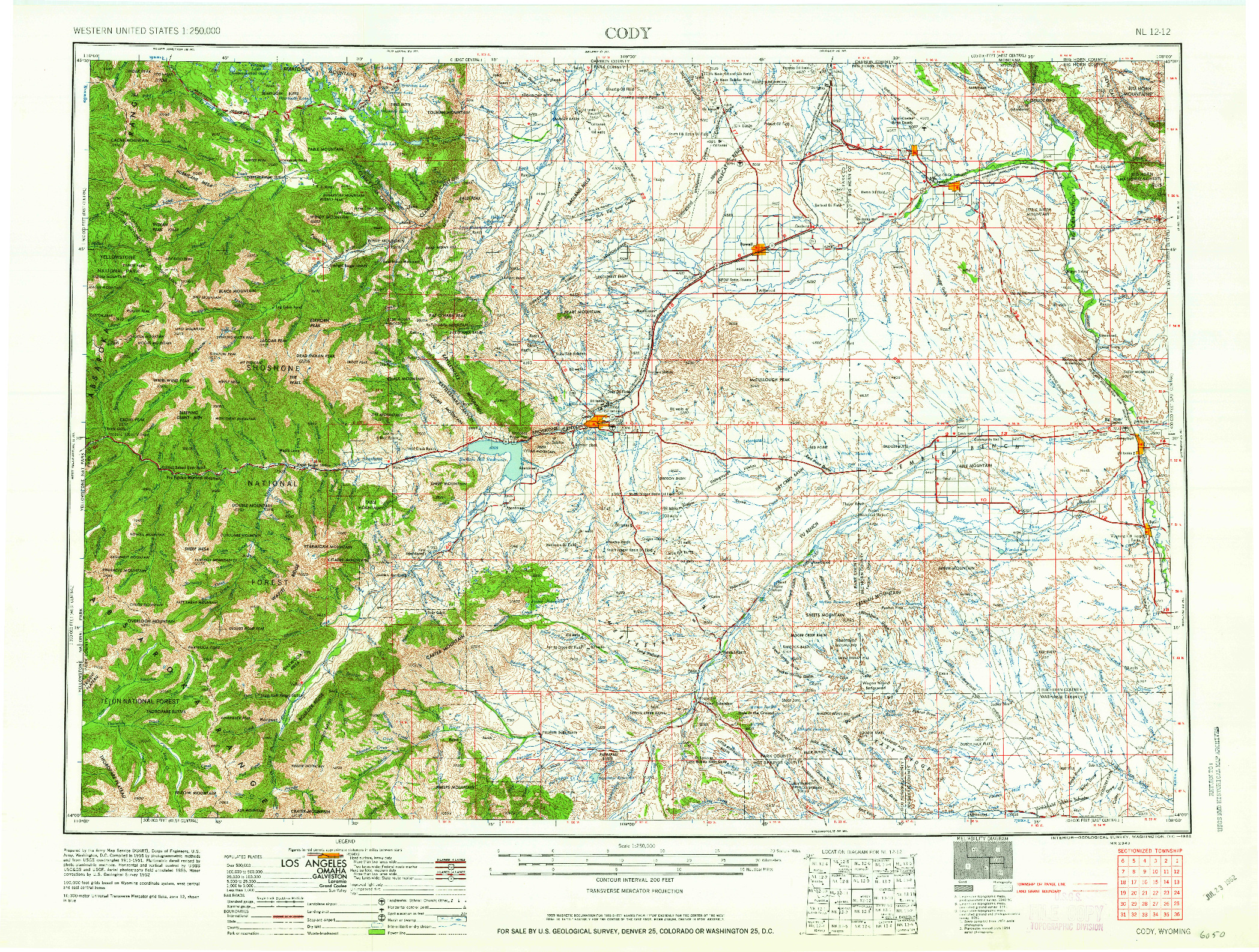 USGS 1:250000-SCALE QUADRANGLE FOR CODY, WY 1962