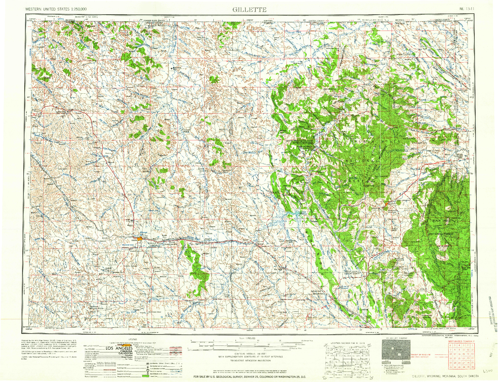 USGS 1:250000-SCALE QUADRANGLE FOR GILLETTE, WY 1962