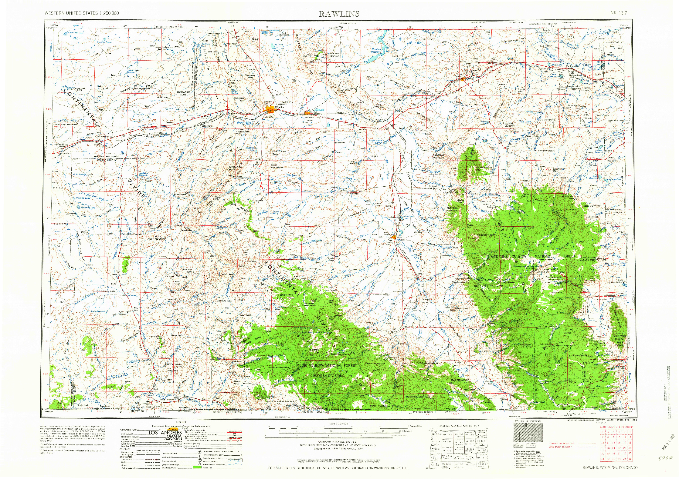 USGS 1:250000-SCALE QUADRANGLE FOR RAWLINS, WY 1962