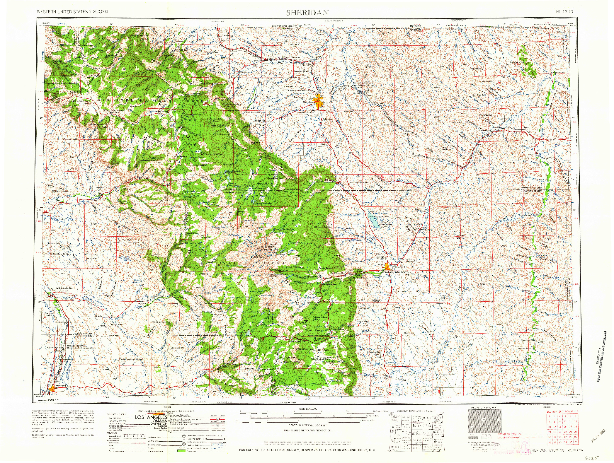 USGS 1:250000-SCALE QUADRANGLE FOR SHERIDAN, WY 1962