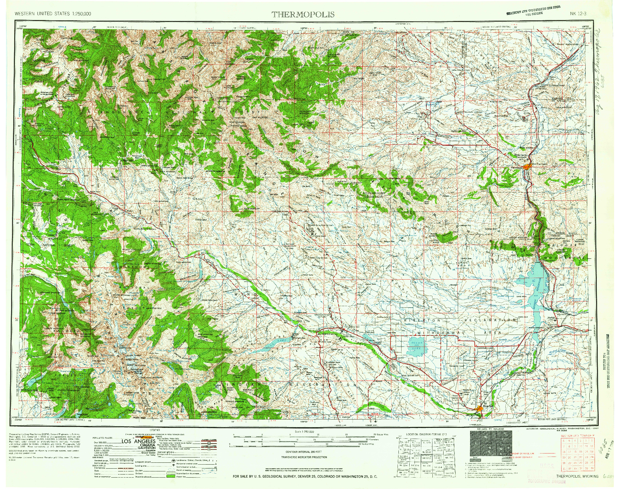 USGS 1:250000-SCALE QUADRANGLE FOR THERMOPOLIS, WY 1962