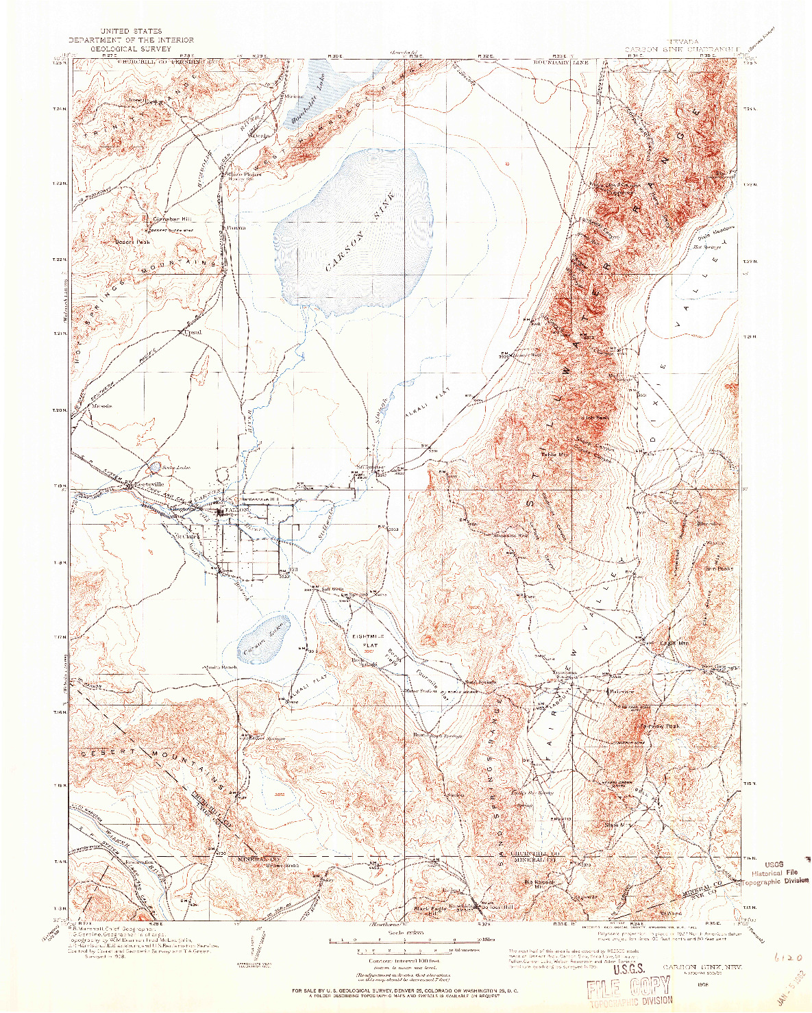 USGS 1:250000-SCALE QUADRANGLE FOR CARSON SINK, NV 1908
