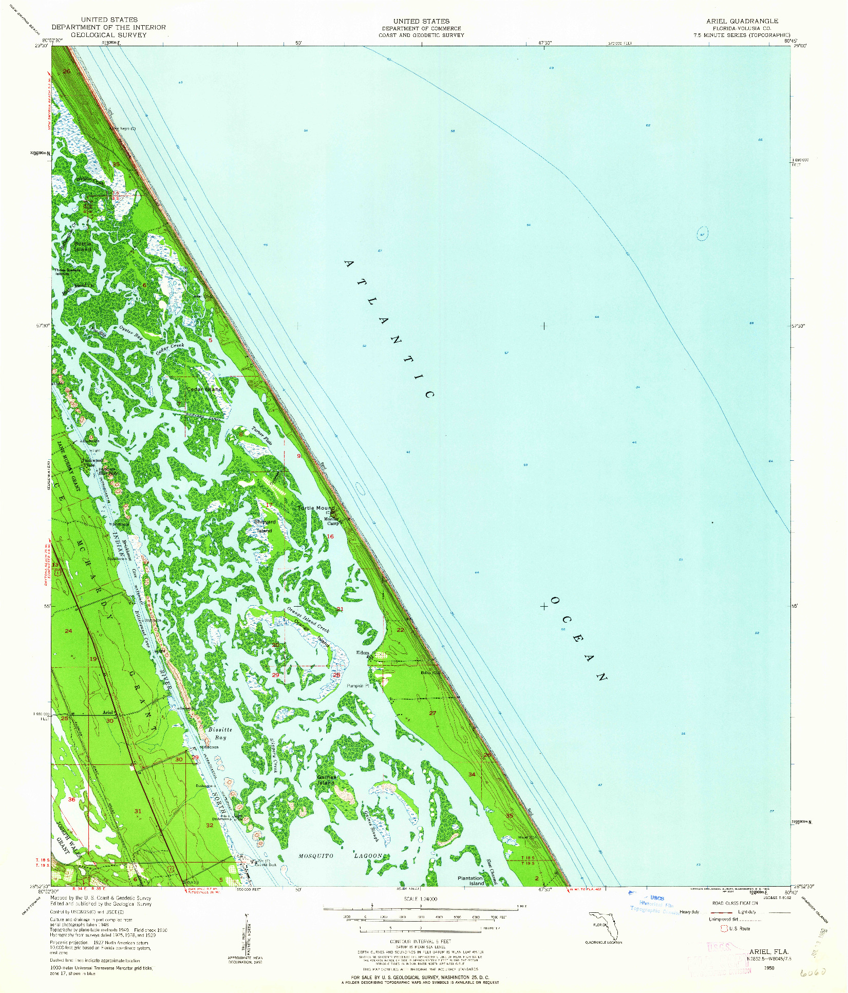 USGS 1:24000-SCALE QUADRANGLE FOR ARIEL, FL 1950