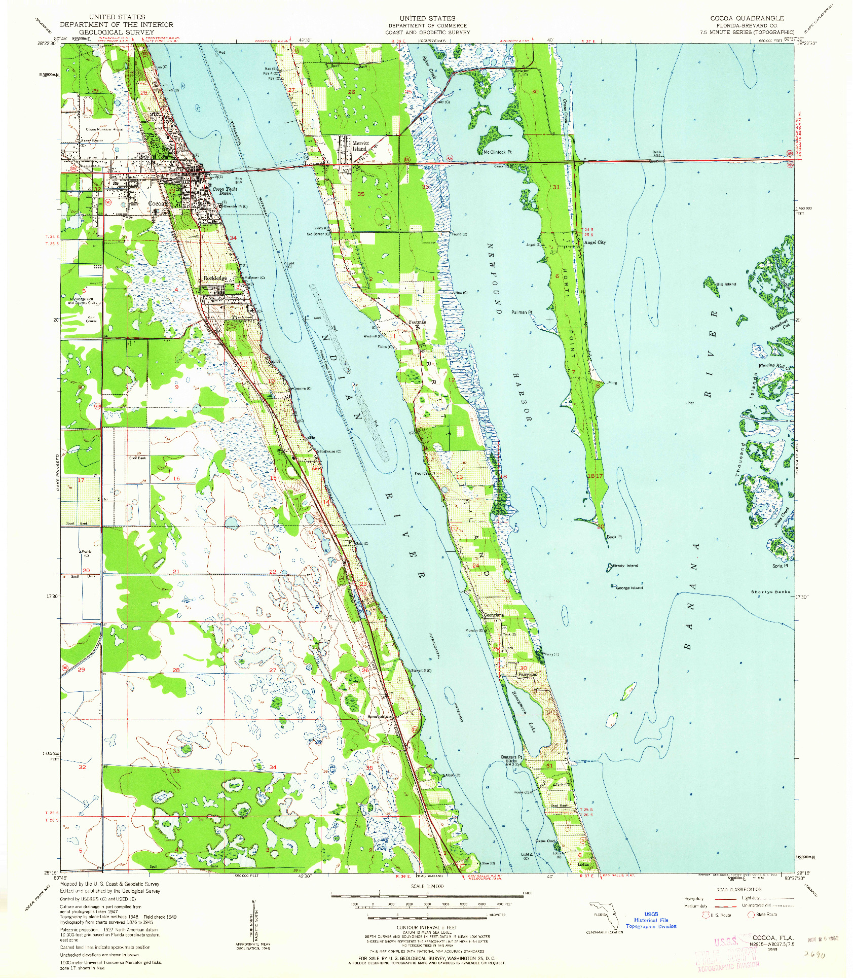USGS 1:24000-SCALE QUADRANGLE FOR COCOA, FL 1949