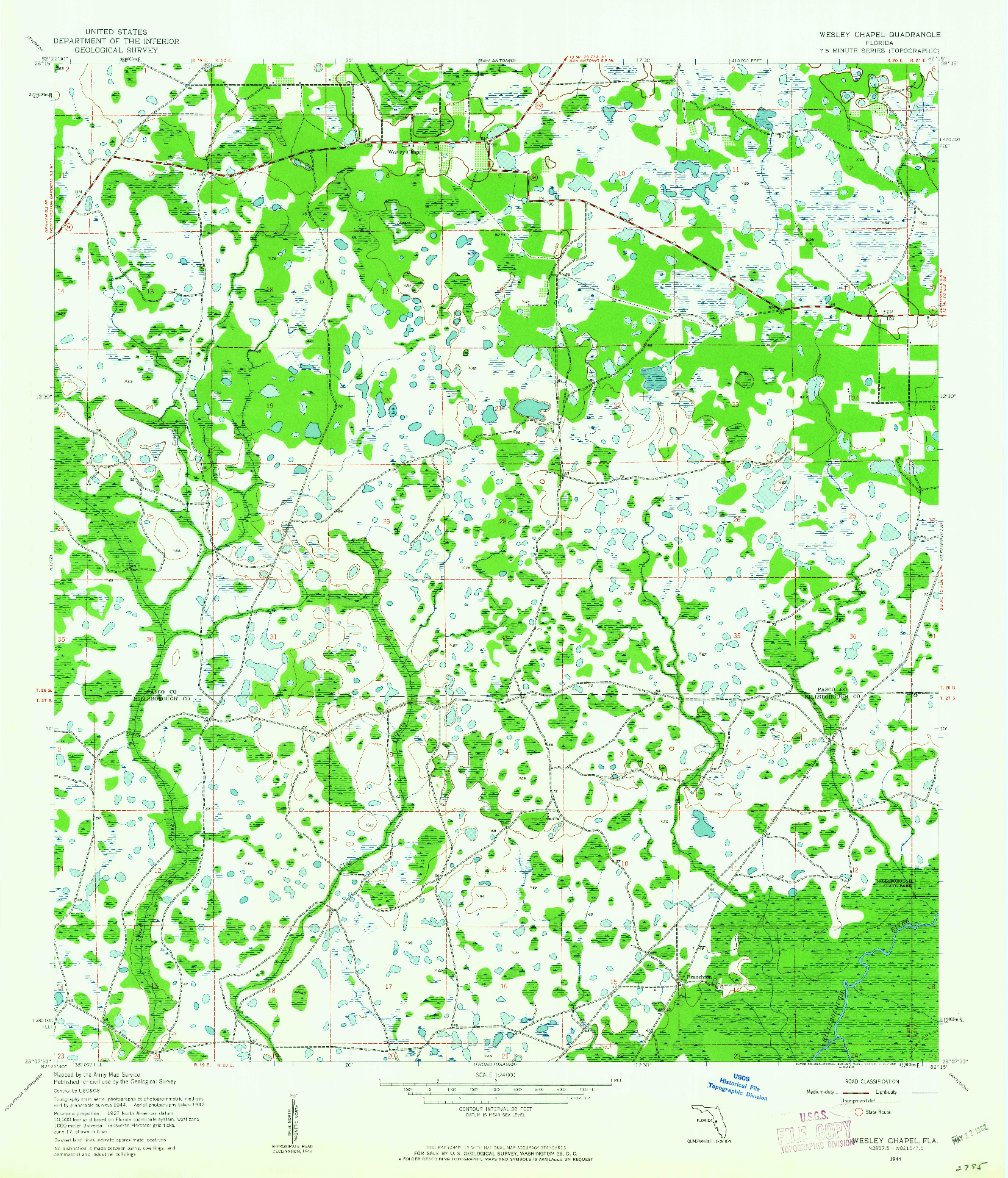 USGS 1:24000-SCALE QUADRANGLE FOR WESLEY CHAPEL, FL 1944