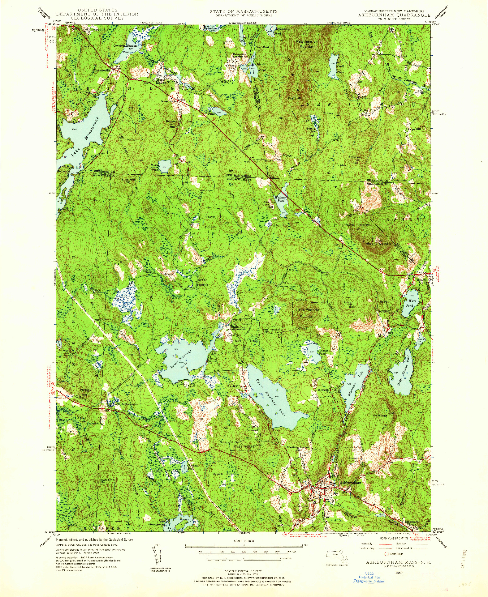 USGS 1:24000-SCALE QUADRANGLE FOR ASHBURNHAM, MA 1950