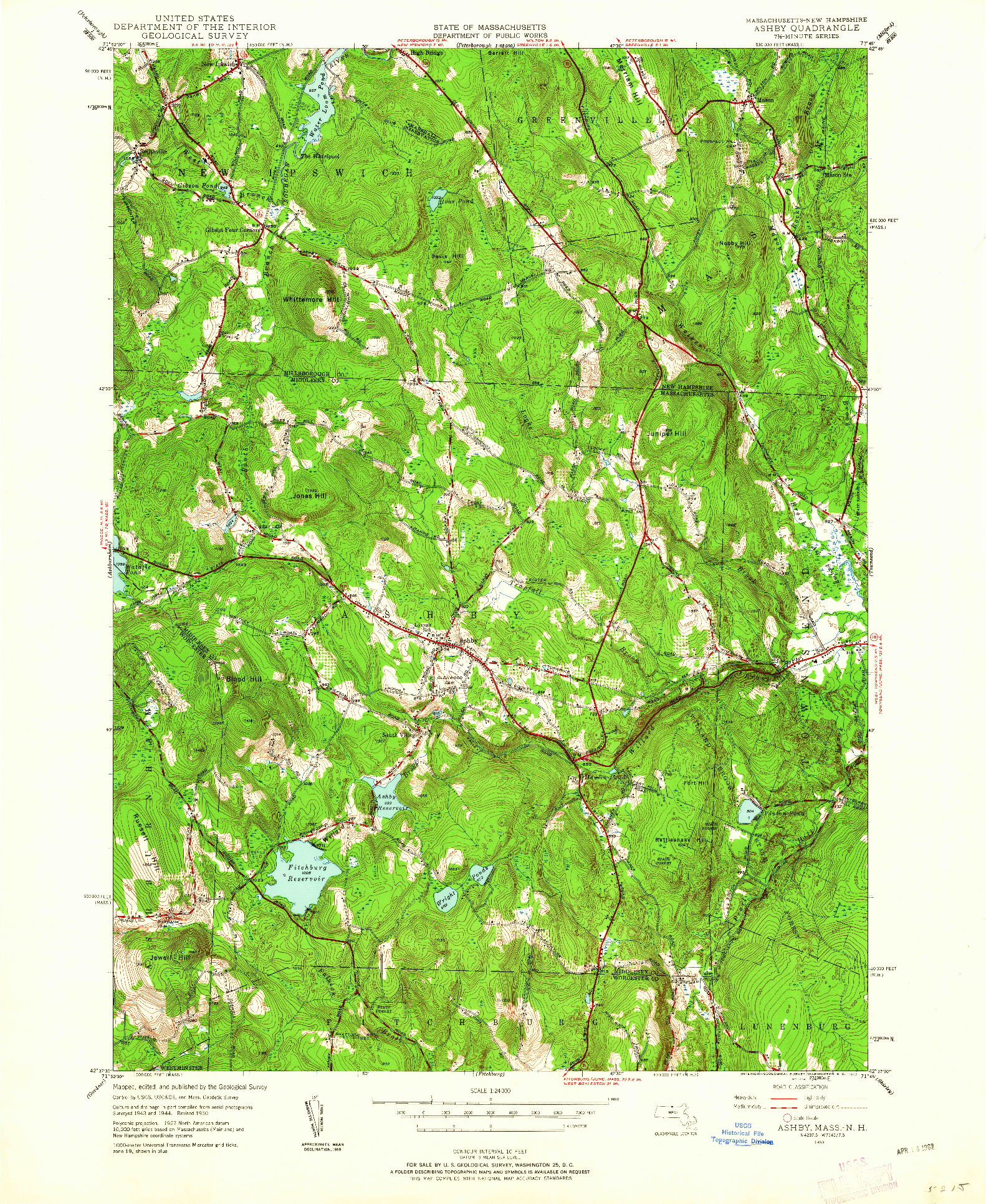 USGS 1:24000-SCALE QUADRANGLE FOR ASHBY, MA 1950