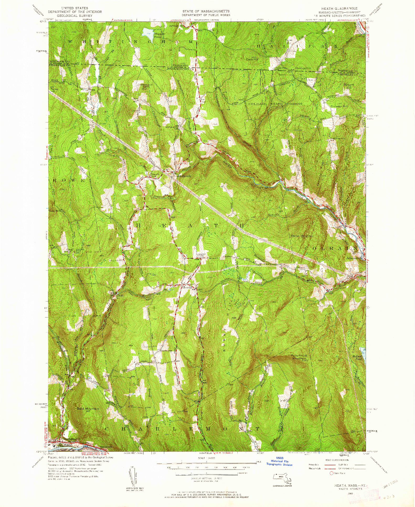 USGS 1:24000-SCALE QUADRANGLE FOR HEATH, MA 1961