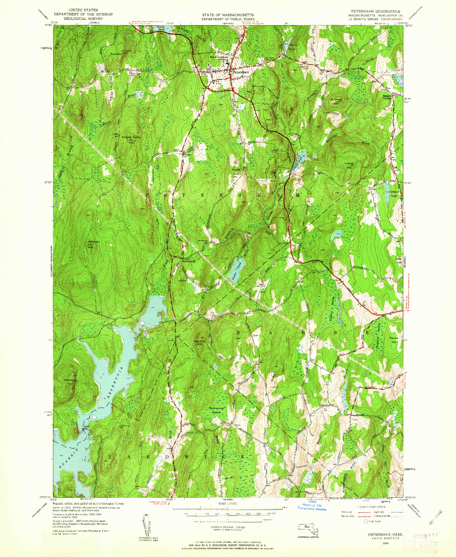 USGS 1:24000-SCALE QUADRANGLE FOR PETERSHAM, MA 1954