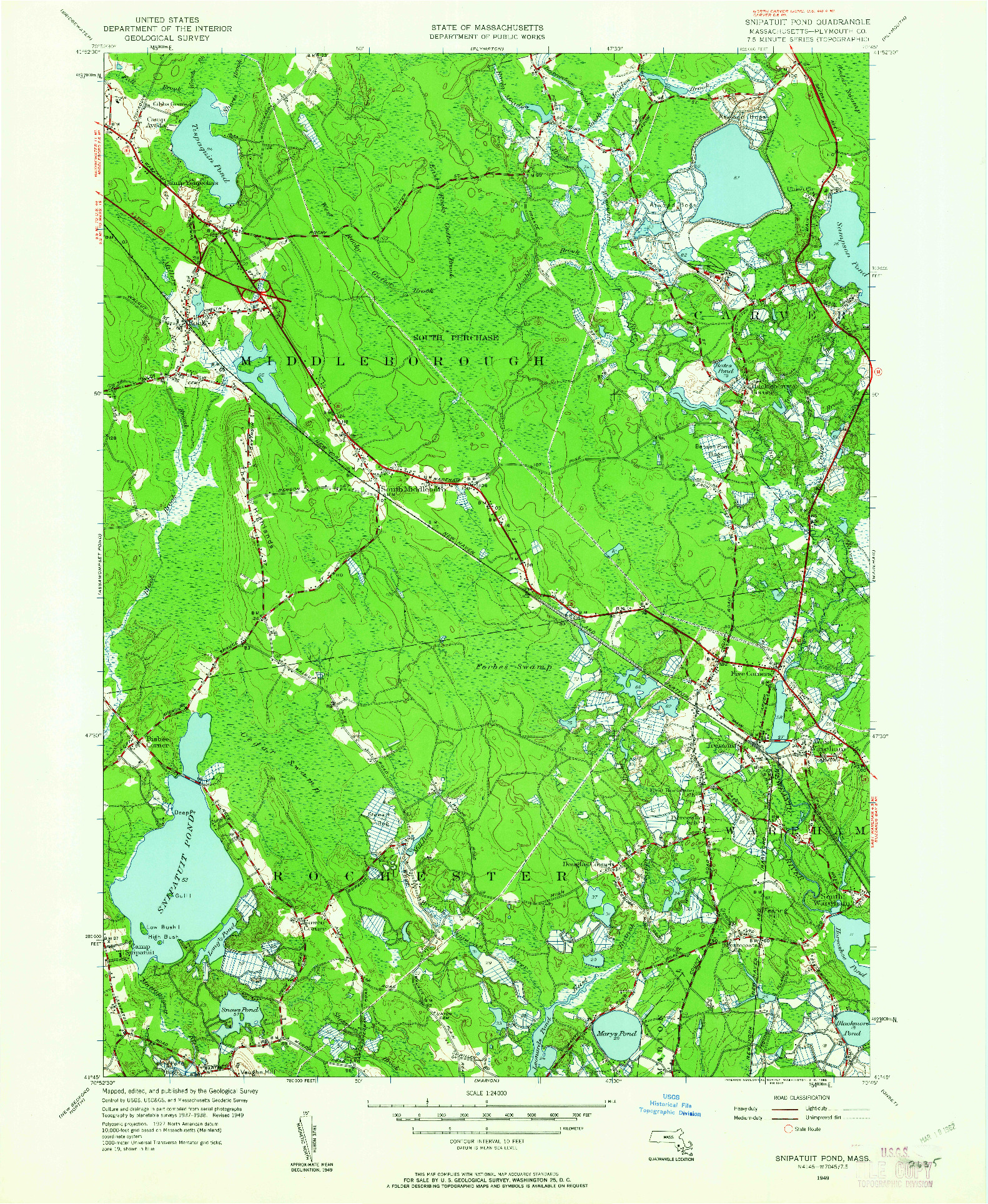 USGS 1:24000-SCALE QUADRANGLE FOR SNIPATUIT POND, MA 1949