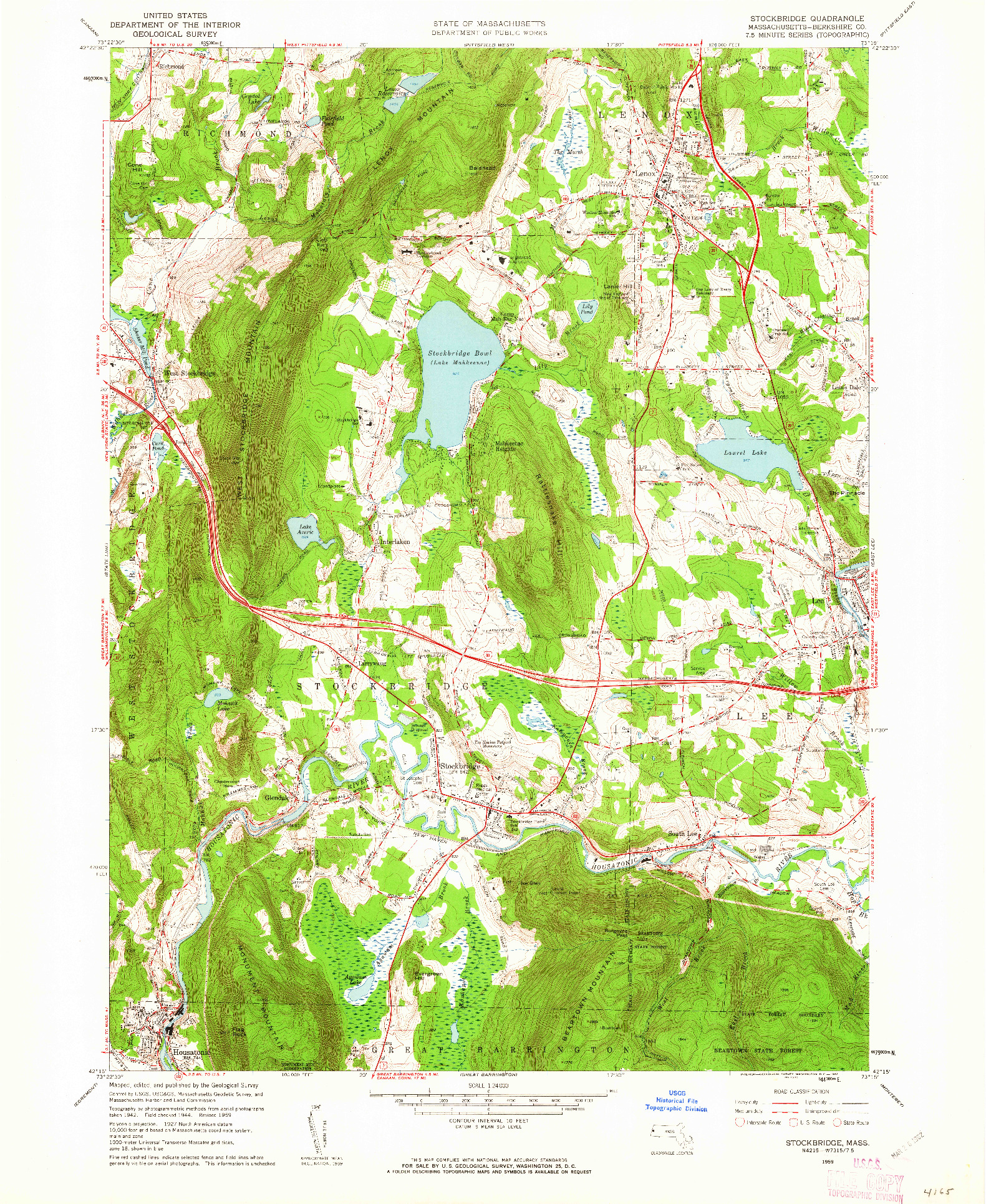 USGS 1:24000-SCALE QUADRANGLE FOR STOCKBRIDGE, MA 1959
