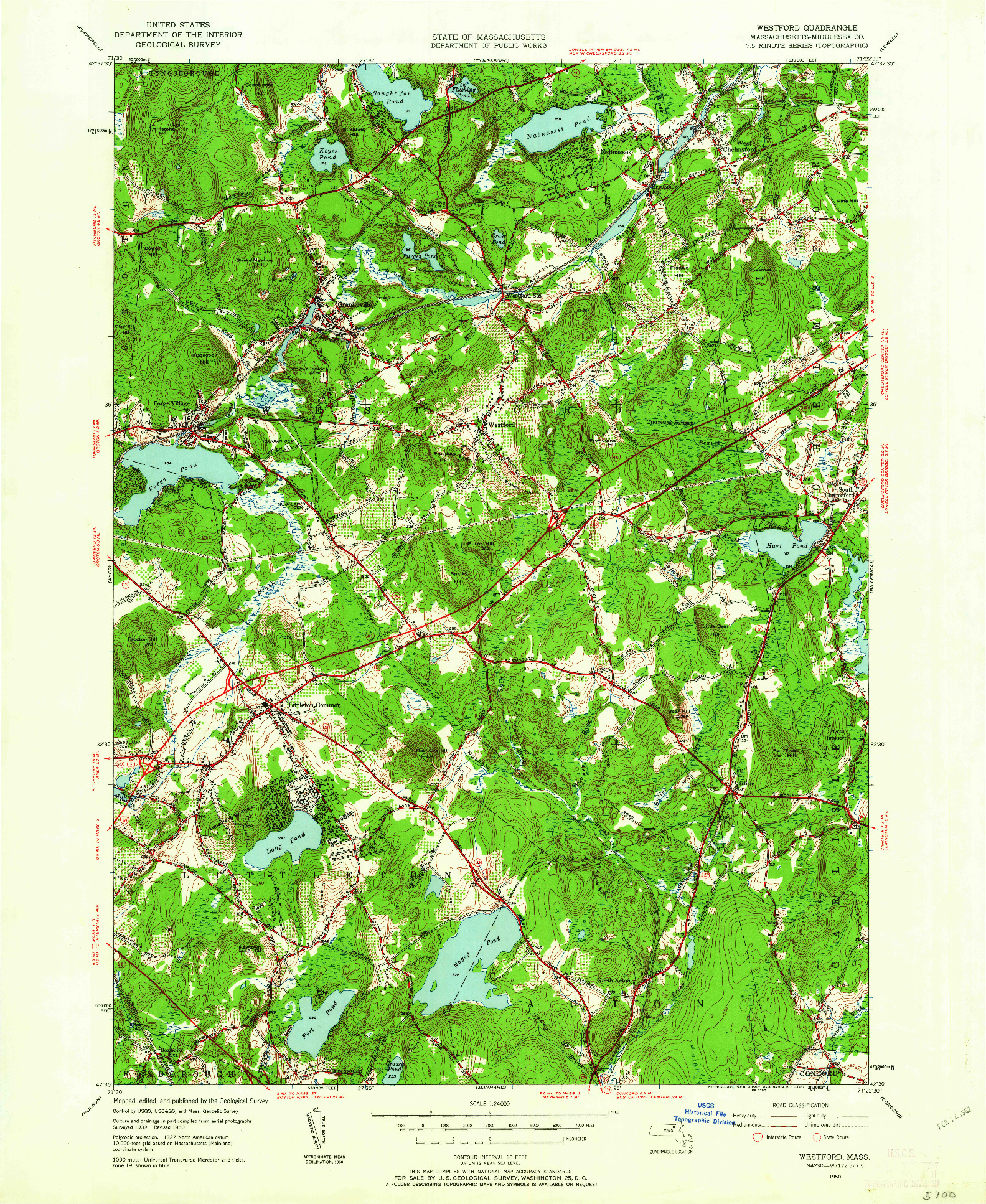 USGS 1:24000-SCALE QUADRANGLE FOR WESTFORD, MA 1950