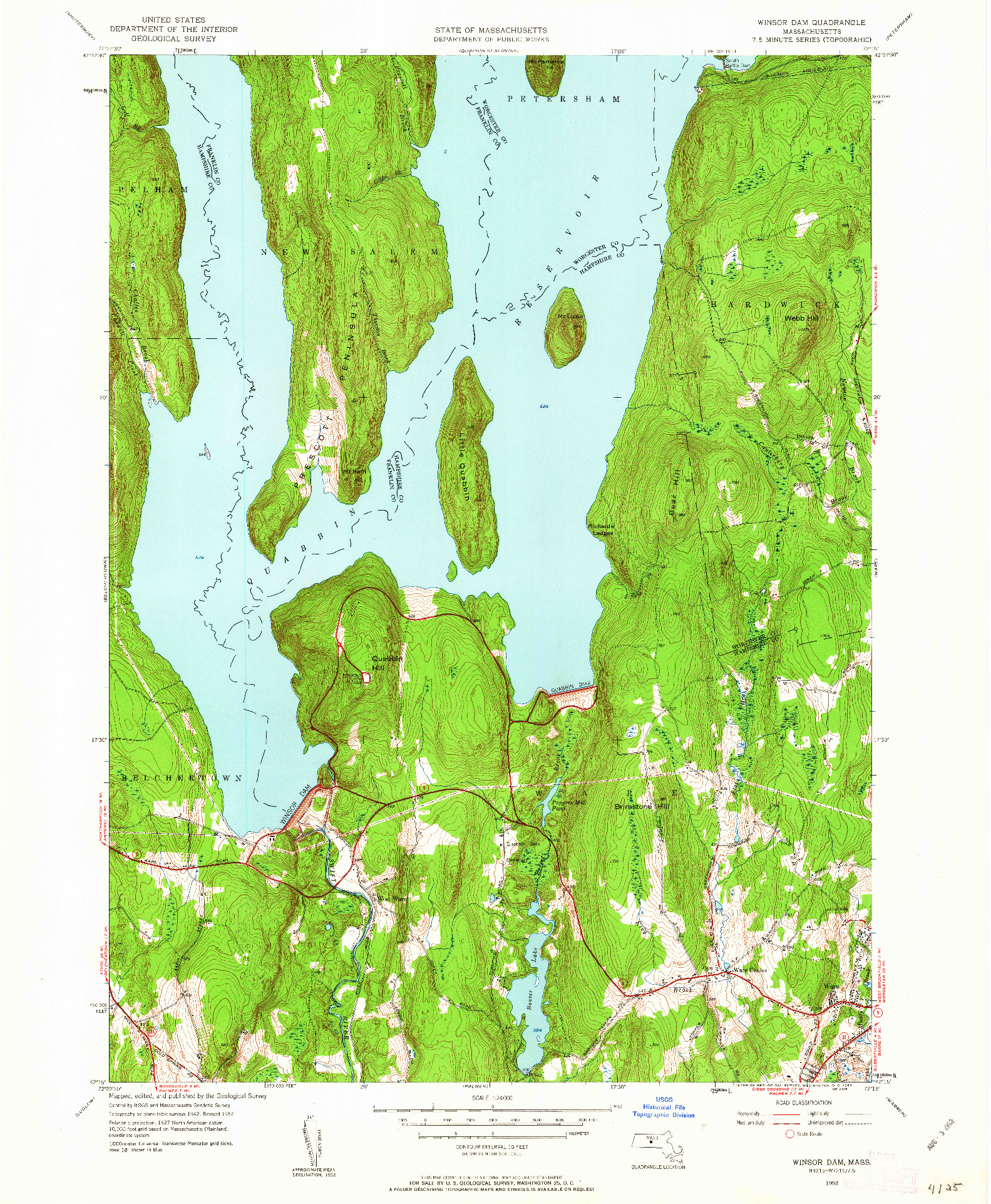 USGS 1:24000-SCALE QUADRANGLE FOR WINSOR DAM, MA 1952