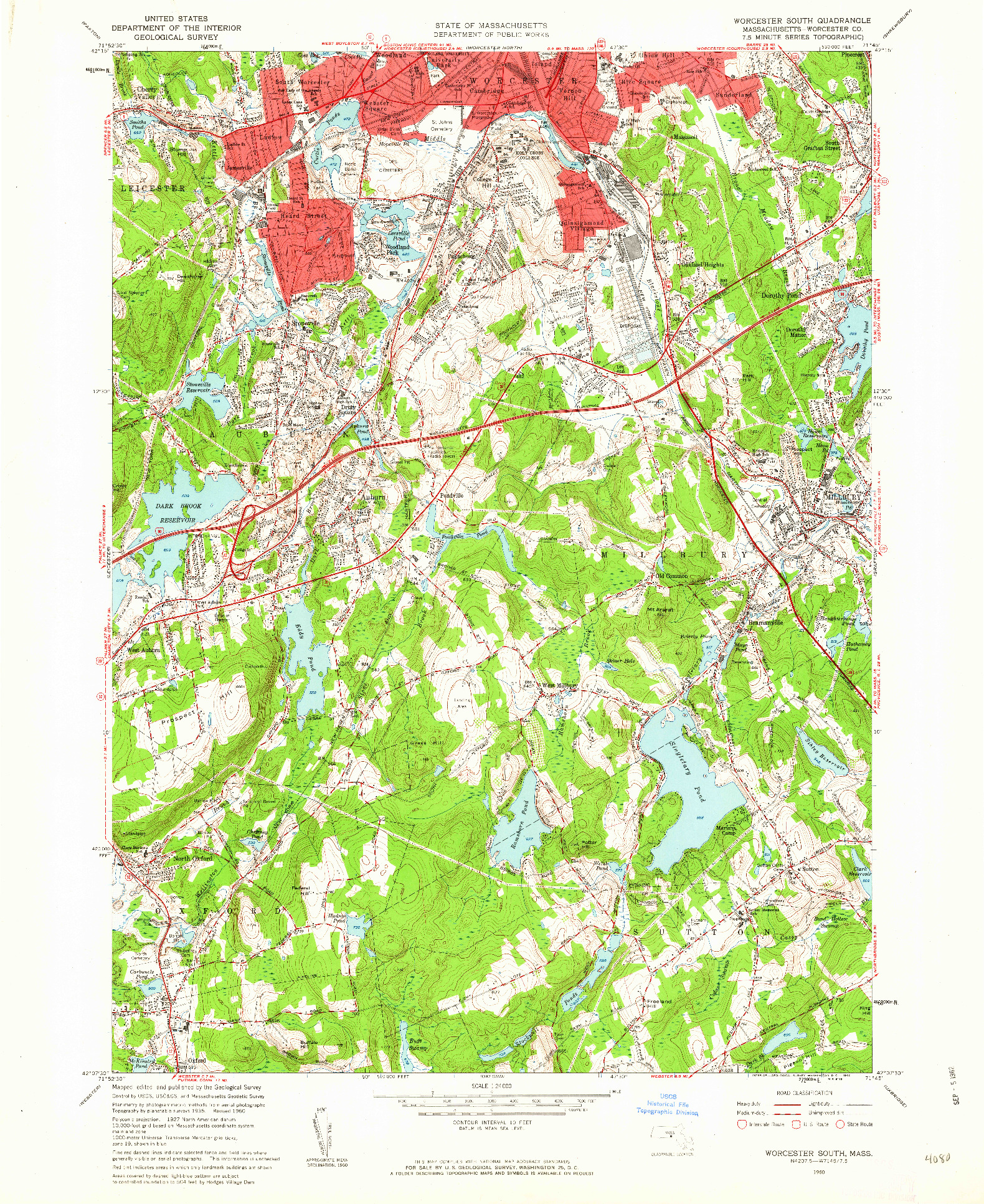 USGS 1:24000-SCALE QUADRANGLE FOR WORCESTER SOUTH, MA 1960