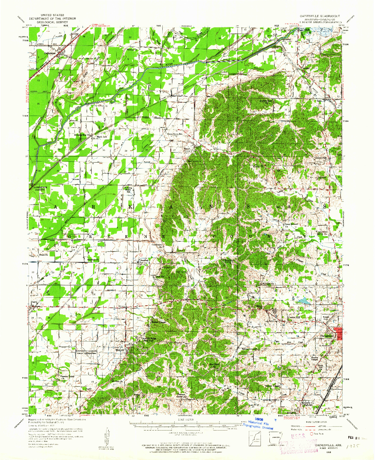 USGS 1:62500-SCALE QUADRANGLE FOR GAINESVILLE, AR 1958