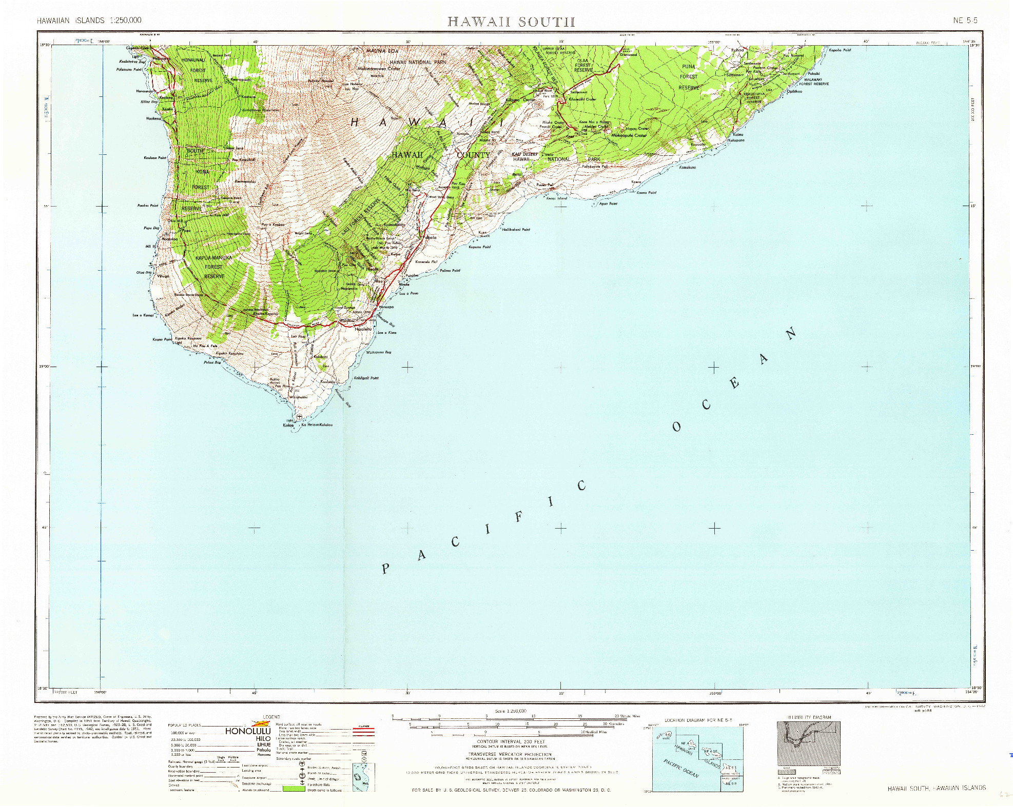 USGS 1:250000-SCALE QUADRANGLE FOR HAWAII SOUTH, HI 1962