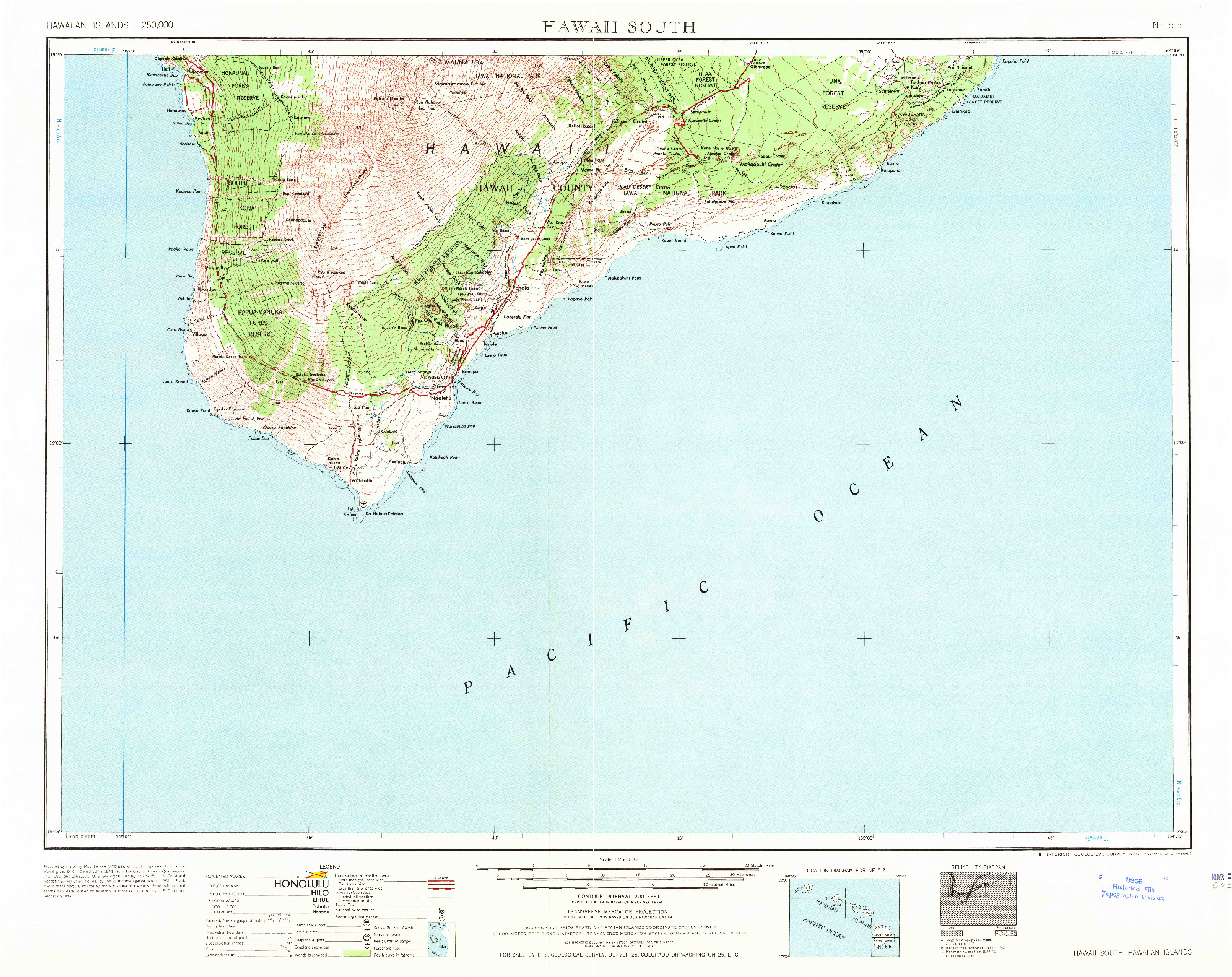 USGS 1:250000-SCALE QUADRANGLE FOR HAWAII SOUTH, HI 1962