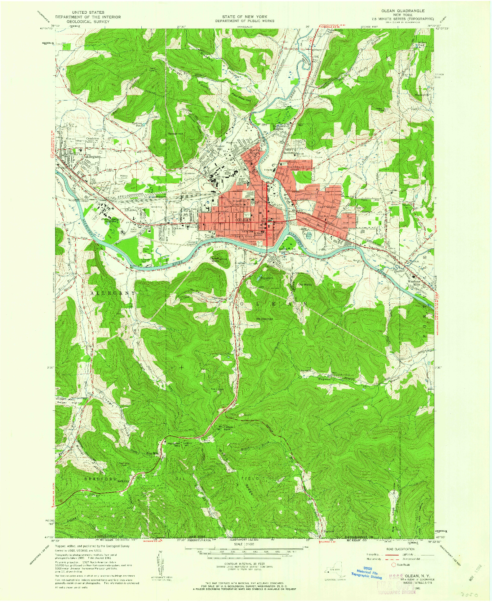 USGS 1:24000-SCALE QUADRANGLE FOR OLEAN, NY 1961