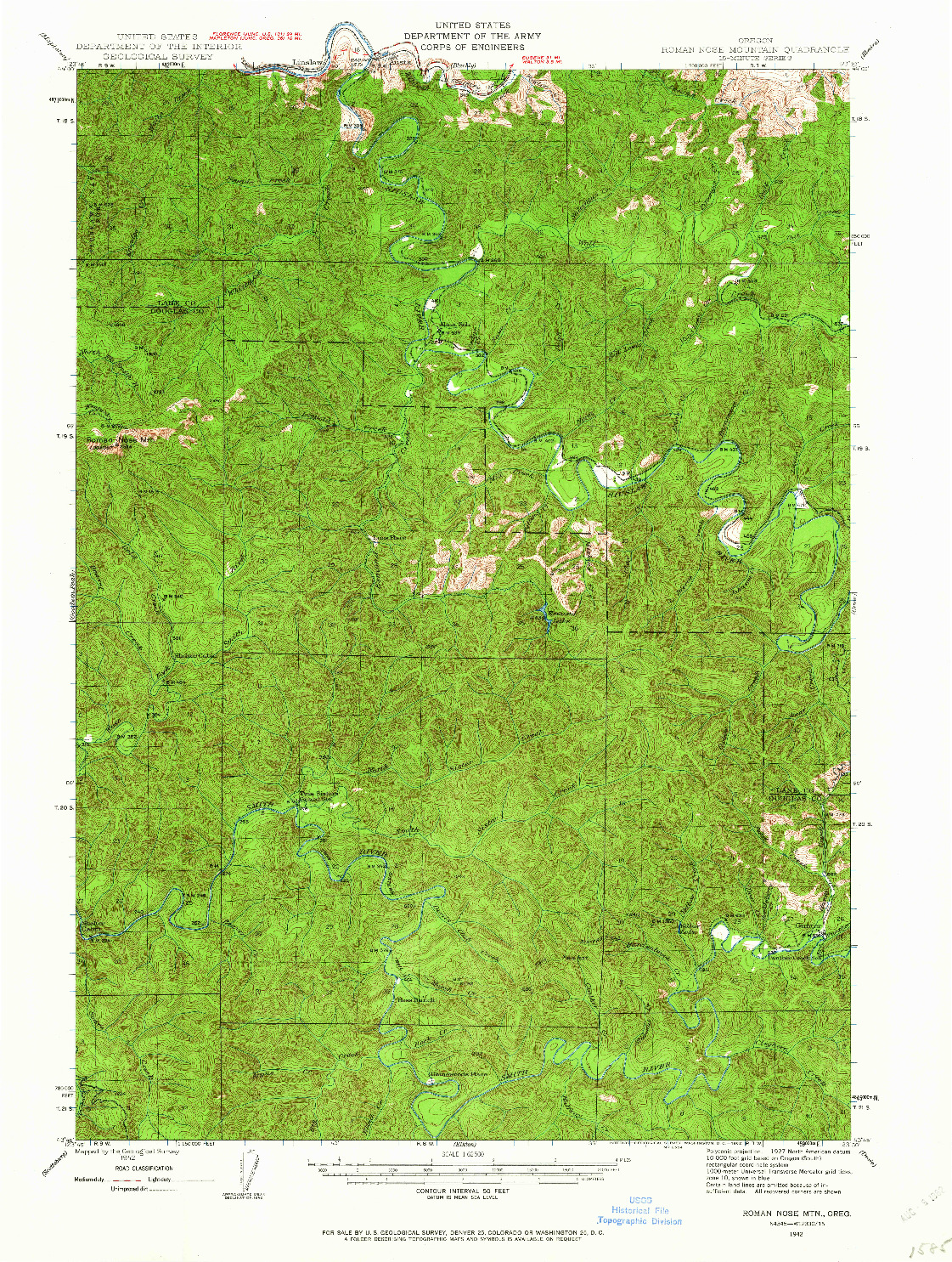 USGS 1:62500-SCALE QUADRANGLE FOR ROMAN NOSE MTN, OR 1942