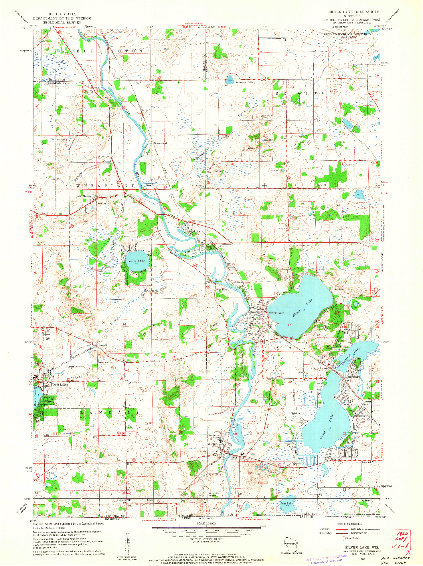 USGS 1:24000-SCALE QUADRANGLE FOR SILVER LAKE, WI 1960