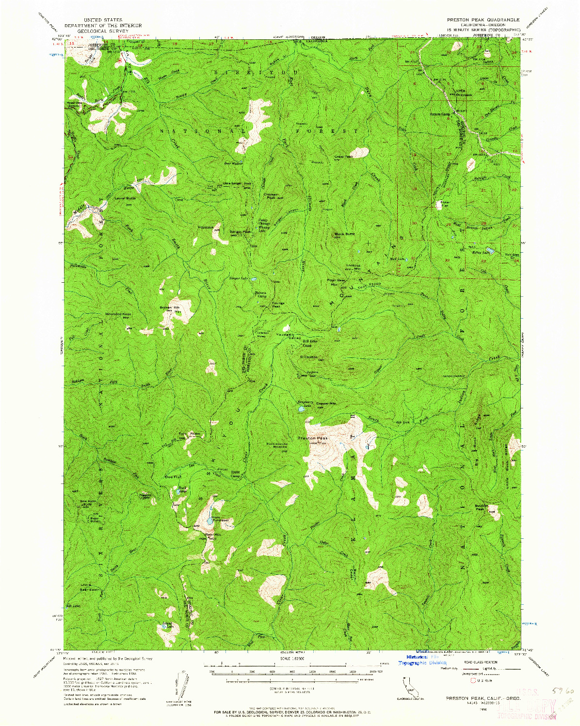 USGS 1:62500-SCALE QUADRANGLE FOR PRESTON PEAK, CA 1956