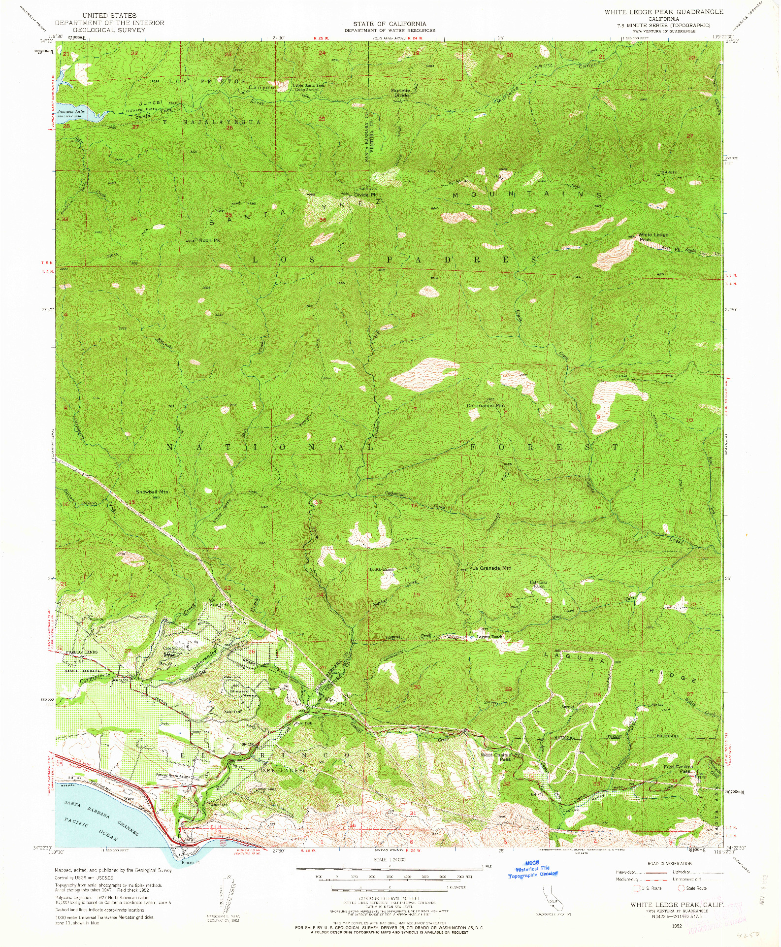 USGS 1:24000-SCALE QUADRANGLE FOR WHITE LEDGE PEAK, CA 1952