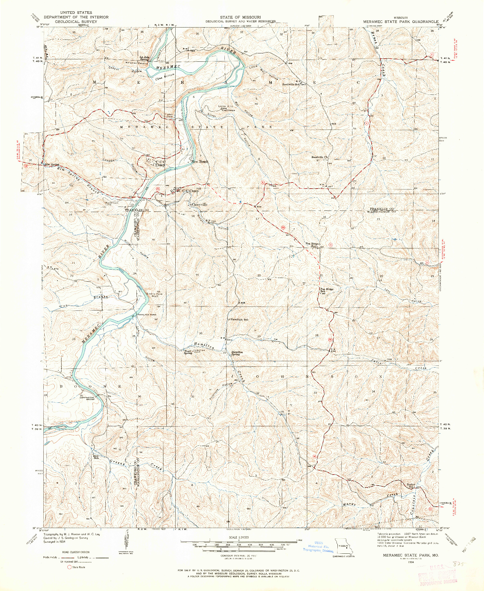 USGS 1:24000-SCALE QUADRANGLE FOR MERAMEC STATE PARK, MO 1934