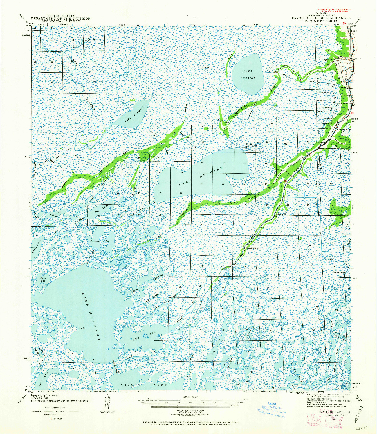 USGS 1:62500-SCALE QUADRANGLE FOR BAYOU DU LARGE, LA 1940
