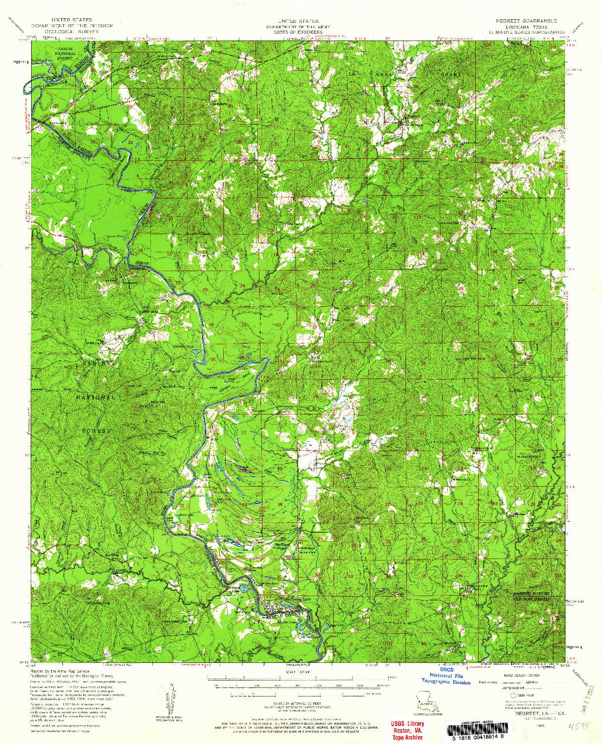 USGS 1:62500-SCALE QUADRANGLE FOR NEGREET, LA 1954