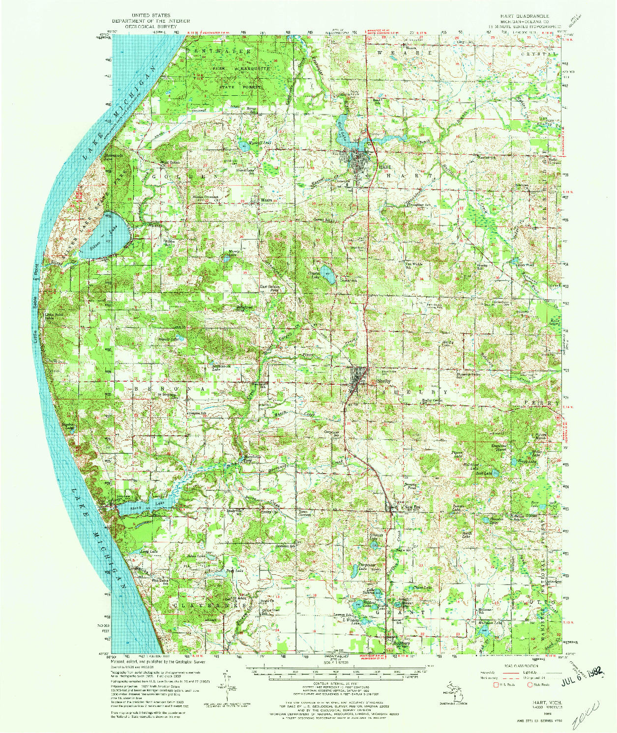 USGS 1:62500-SCALE QUADRANGLE FOR HART, MI 1959