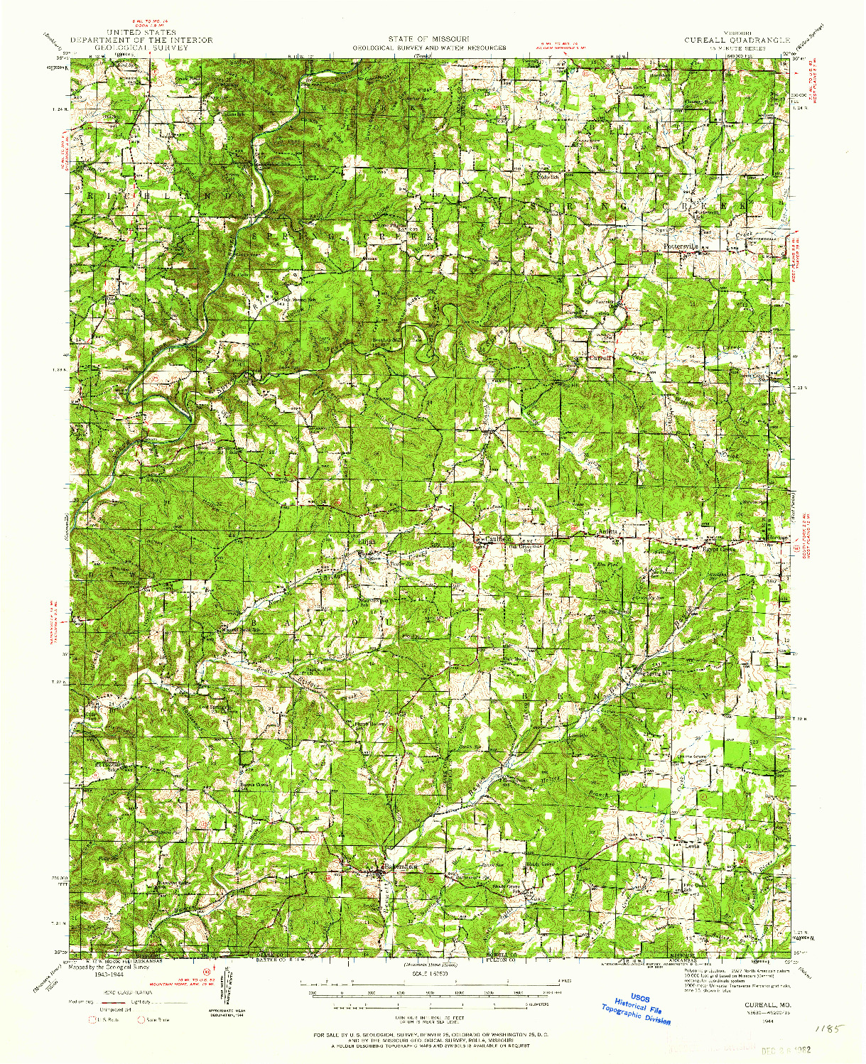 USGS 1:62500-SCALE QUADRANGLE FOR CUREALL, MO 1944