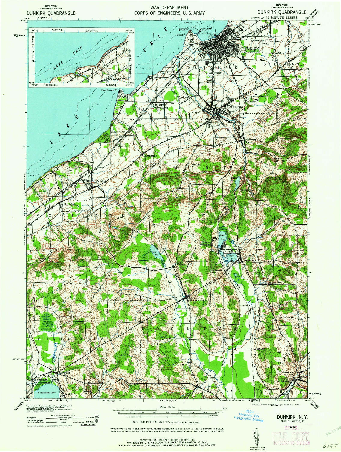 USGS 1:62500-SCALE QUADRANGLE FOR DUNKIRK, NY 1943