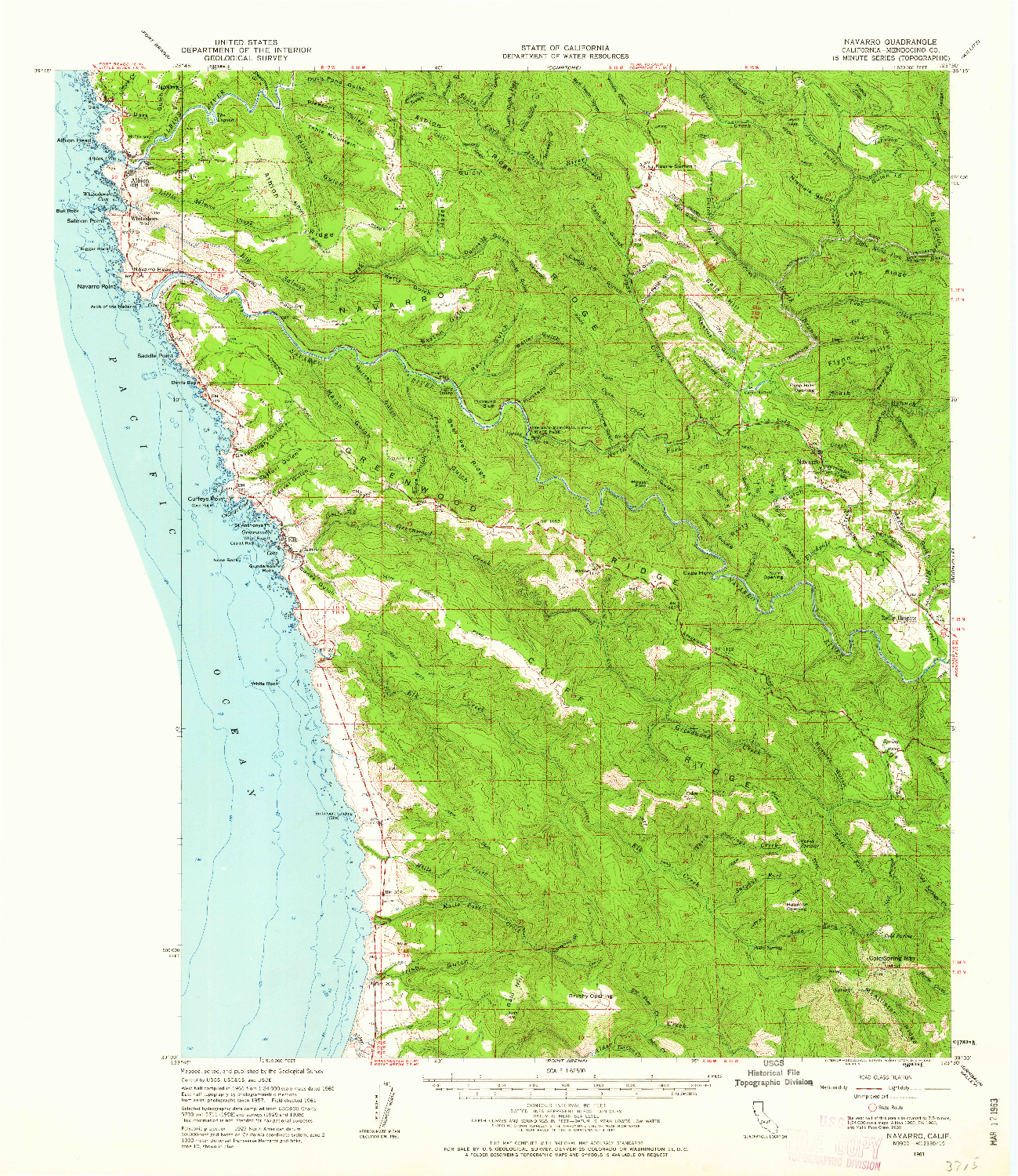 USGS 1:62500-SCALE QUADRANGLE FOR NAVARRO, CA 1961