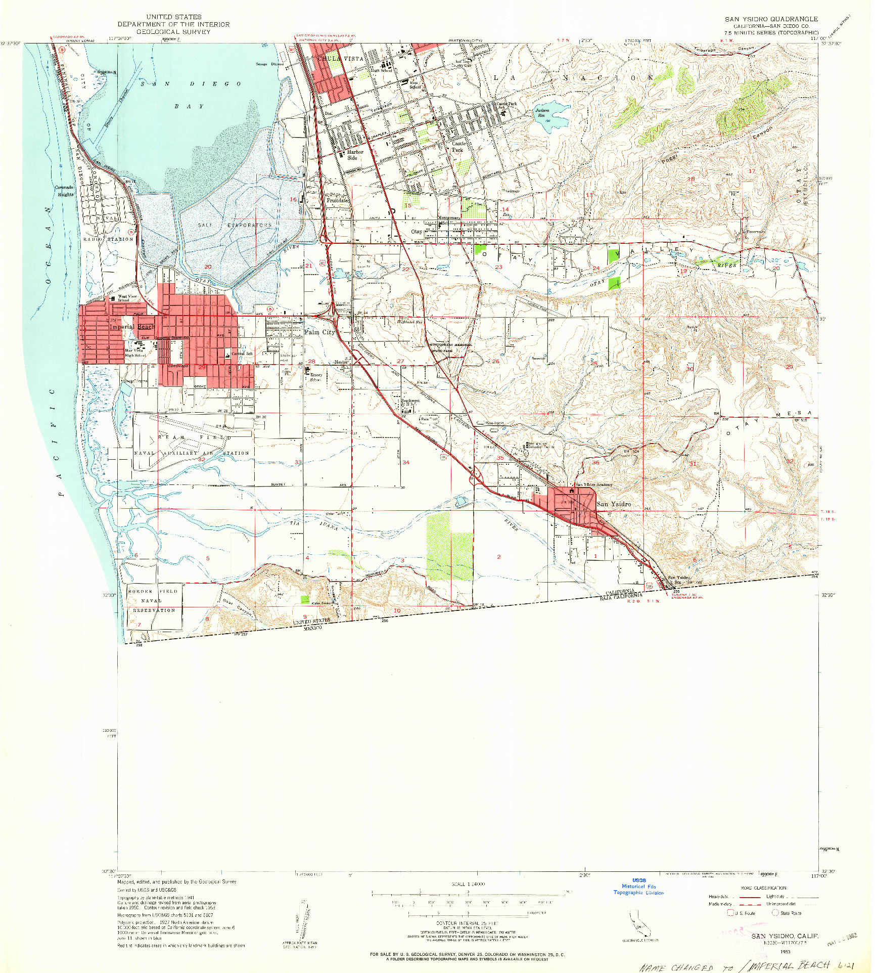 USGS 1:24000-SCALE QUADRANGLE FOR SAN YSIDRO, CA 1953