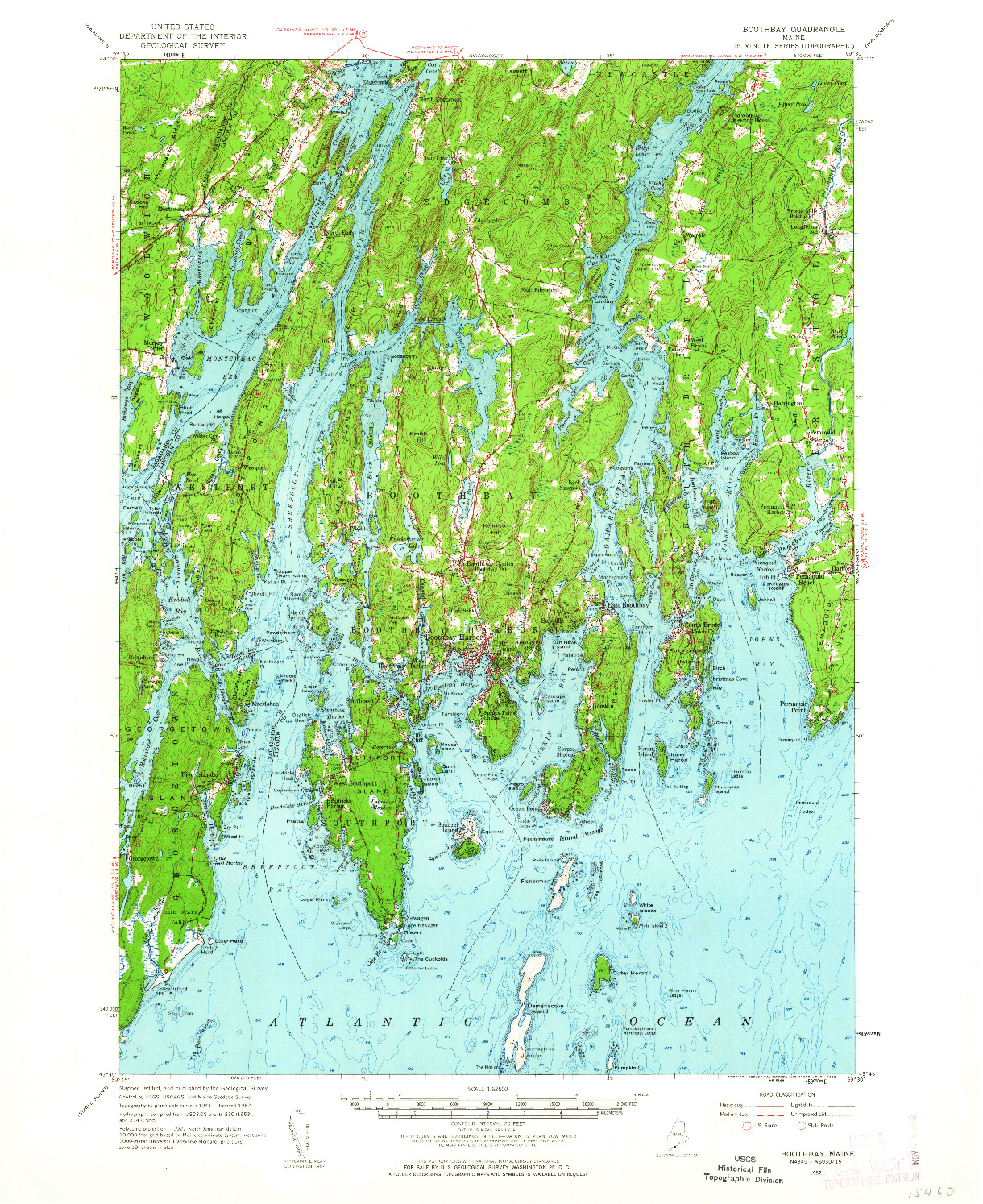 USGS 1:62500-SCALE QUADRANGLE FOR BOOTHBAY, ME 1957