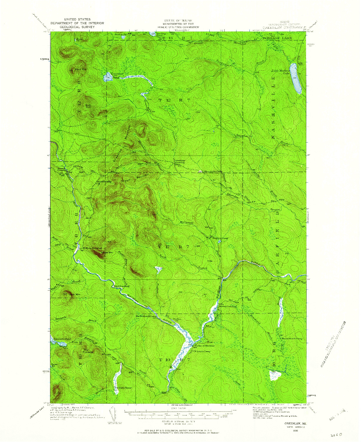 USGS 1:62500-SCALE QUADRANGLE FOR GREENLAW, ME 1930