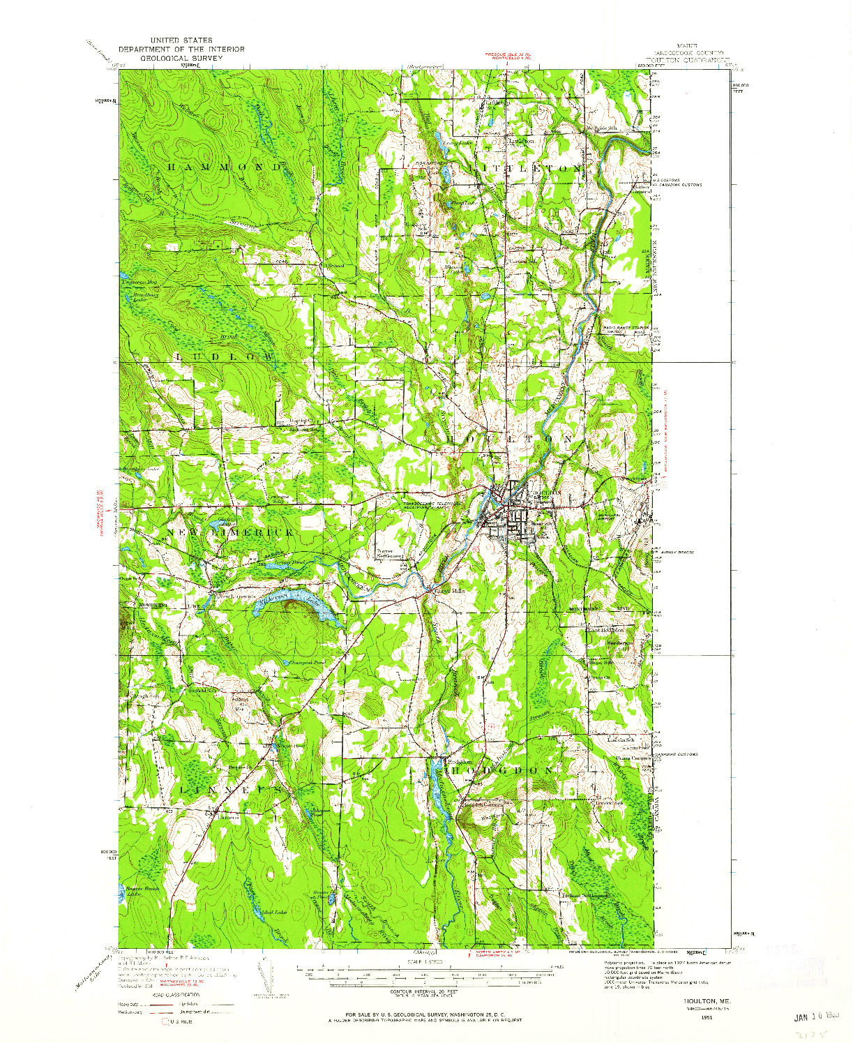 USGS 1:62500-SCALE QUADRANGLE FOR HOULTON, ME 1951