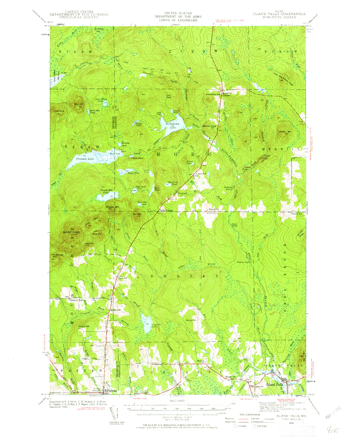 USGS 1:62500-SCALE QUADRANGLE FOR ISLAND FALLS, ME 1940