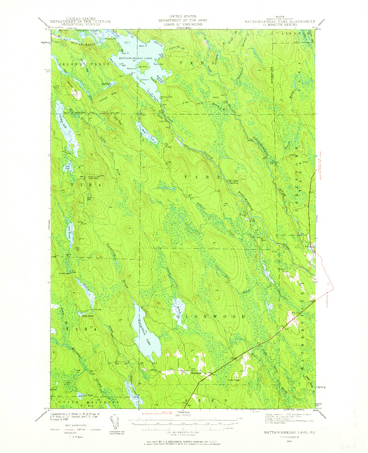 USGS 1:62500-SCALE QUADRANGLE FOR MATTAWAMKEAG LAKE, ME 1941