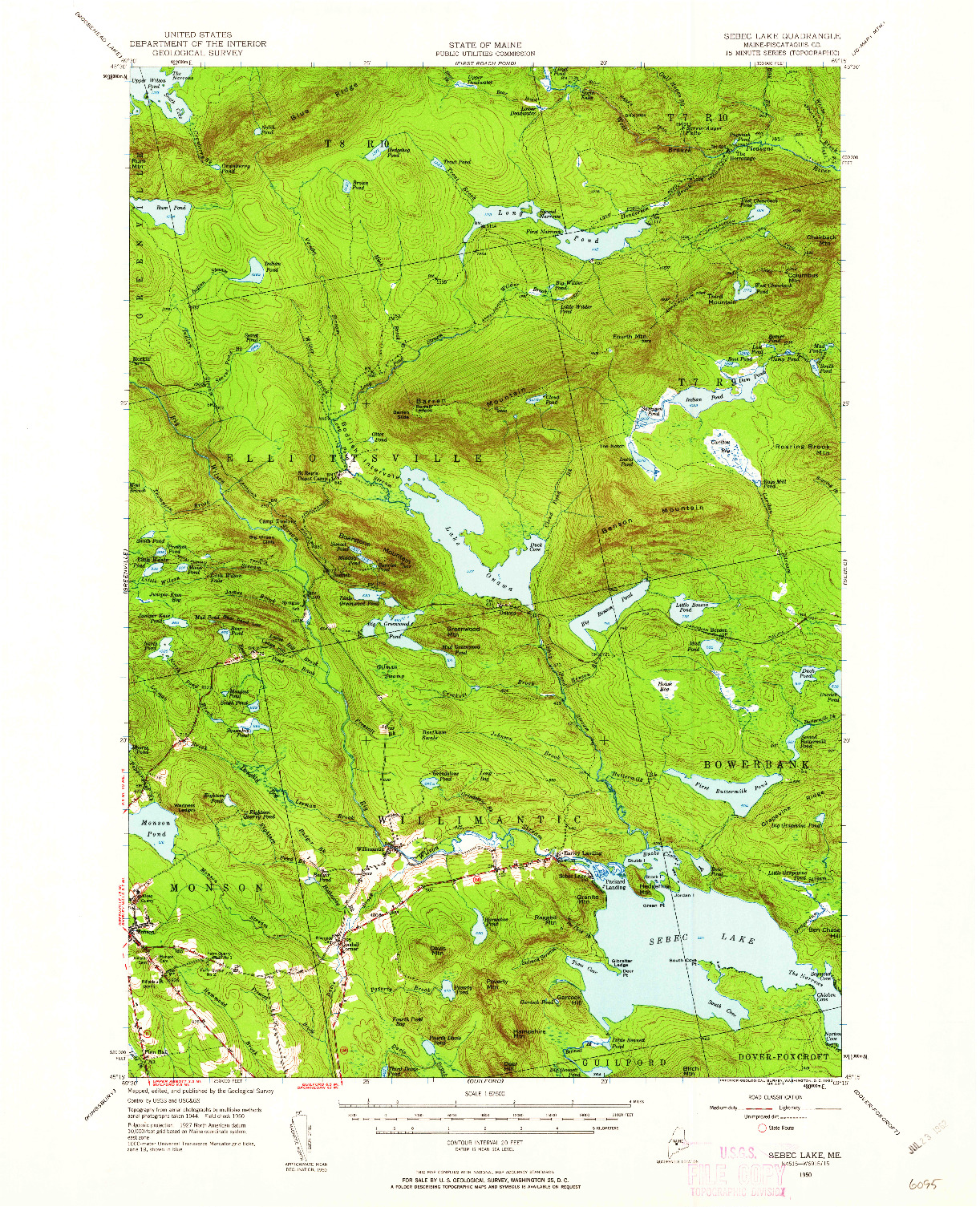 USGS 1:62500-SCALE QUADRANGLE FOR SEBEC LAKE, ME 1950